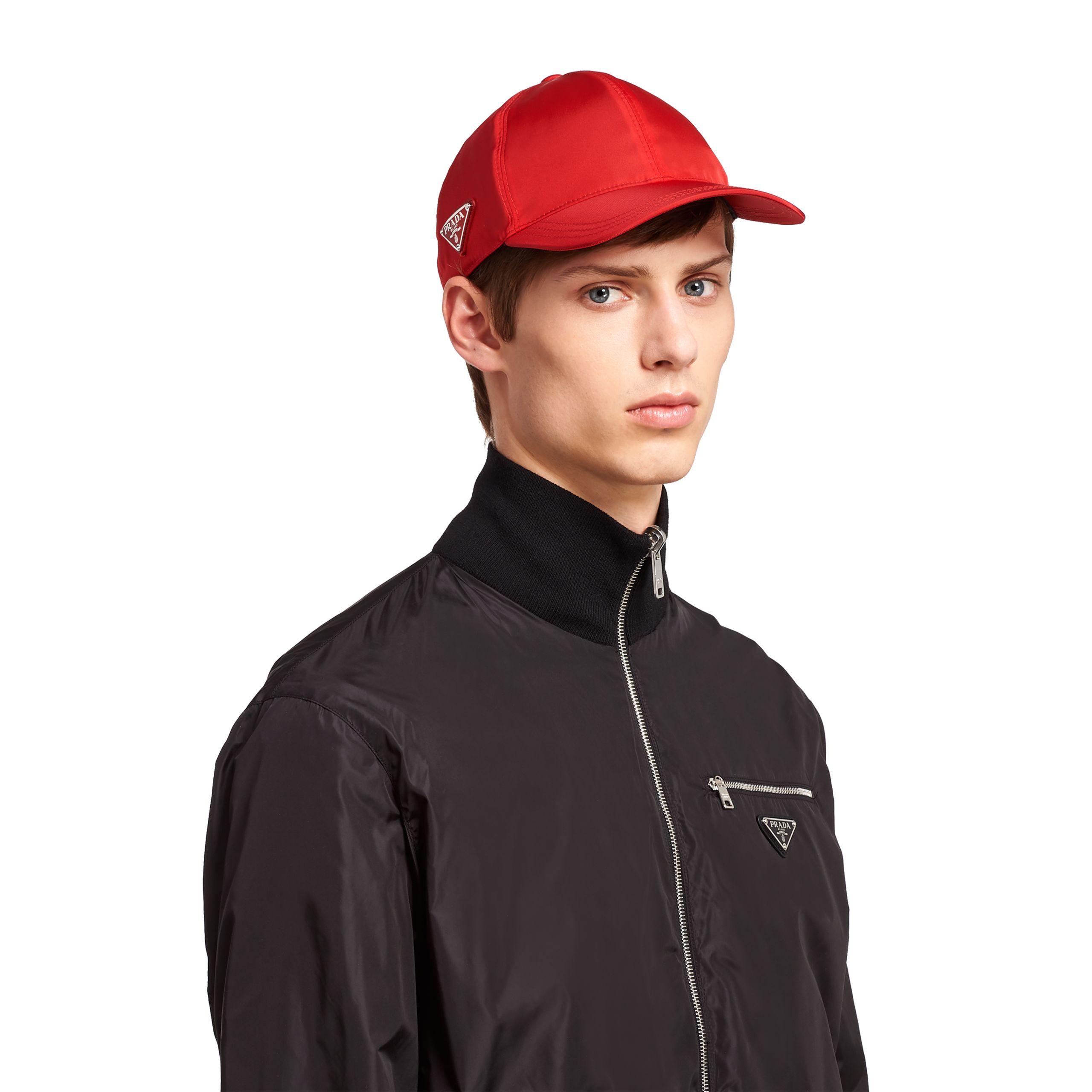 Prada Synthetic Nylon Baseball Cap in Red for Men | Lyst