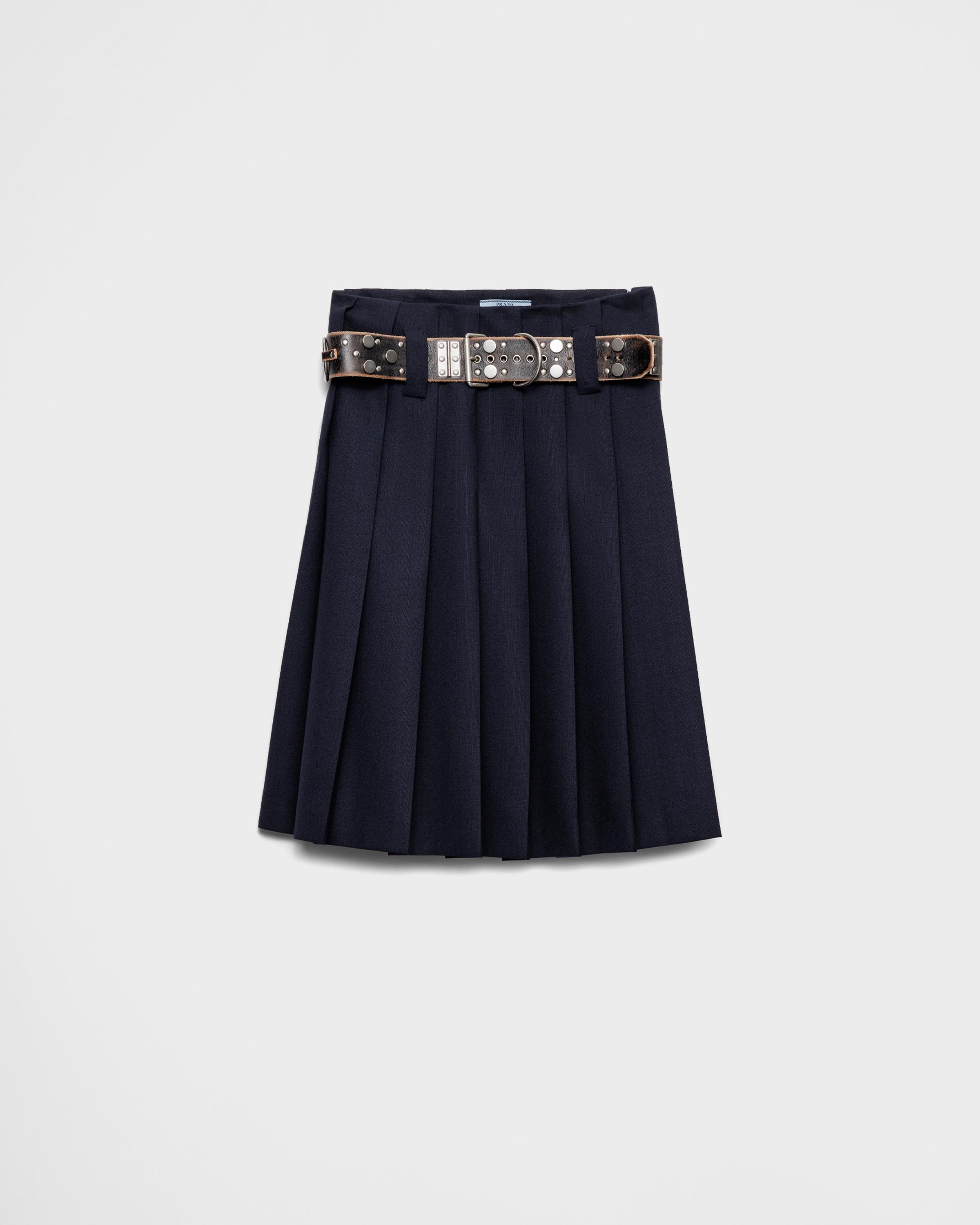 Prada Pleated Rush Stitch Skirt With Belt in Blue | Lyst UK