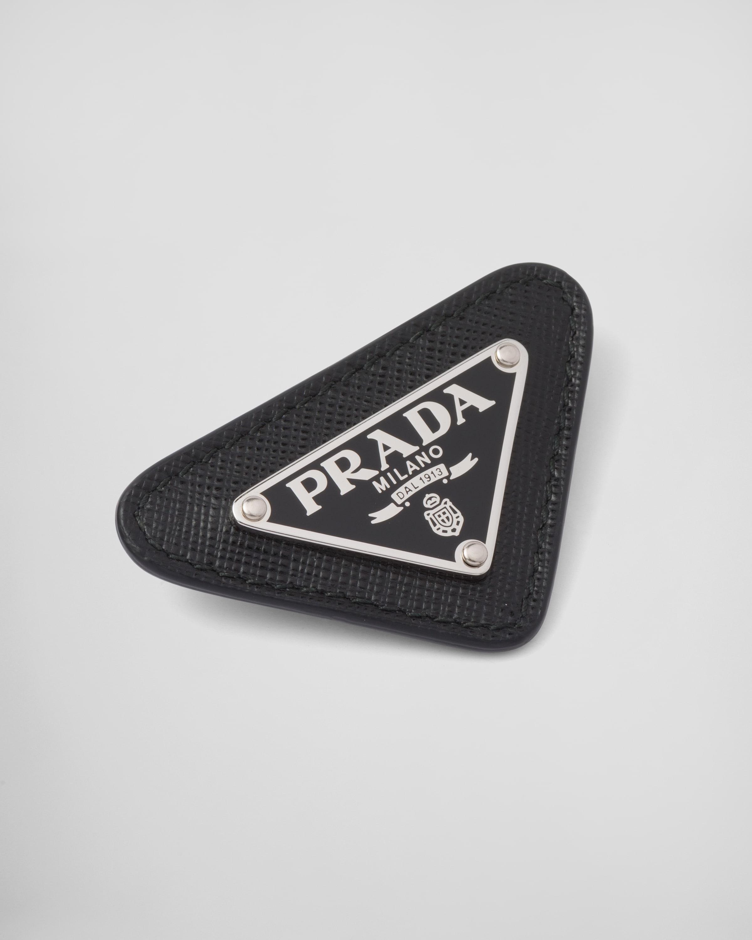 Prada Enameled Triangle Pin With Saffiano Trim in Black for Men | Lyst