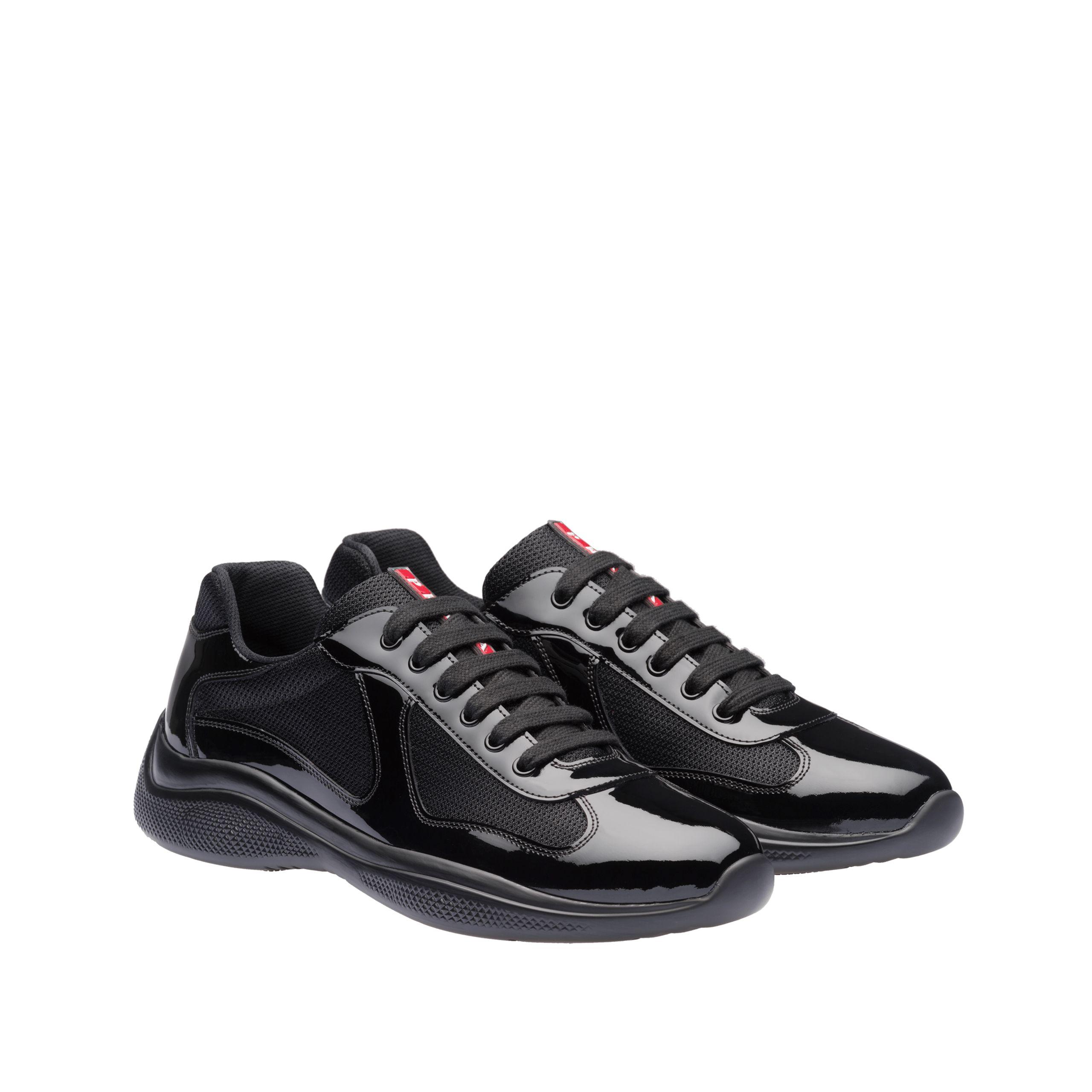 Prada Patent Leather And Technical Fabric Sneakers in Black for Men - Lyst