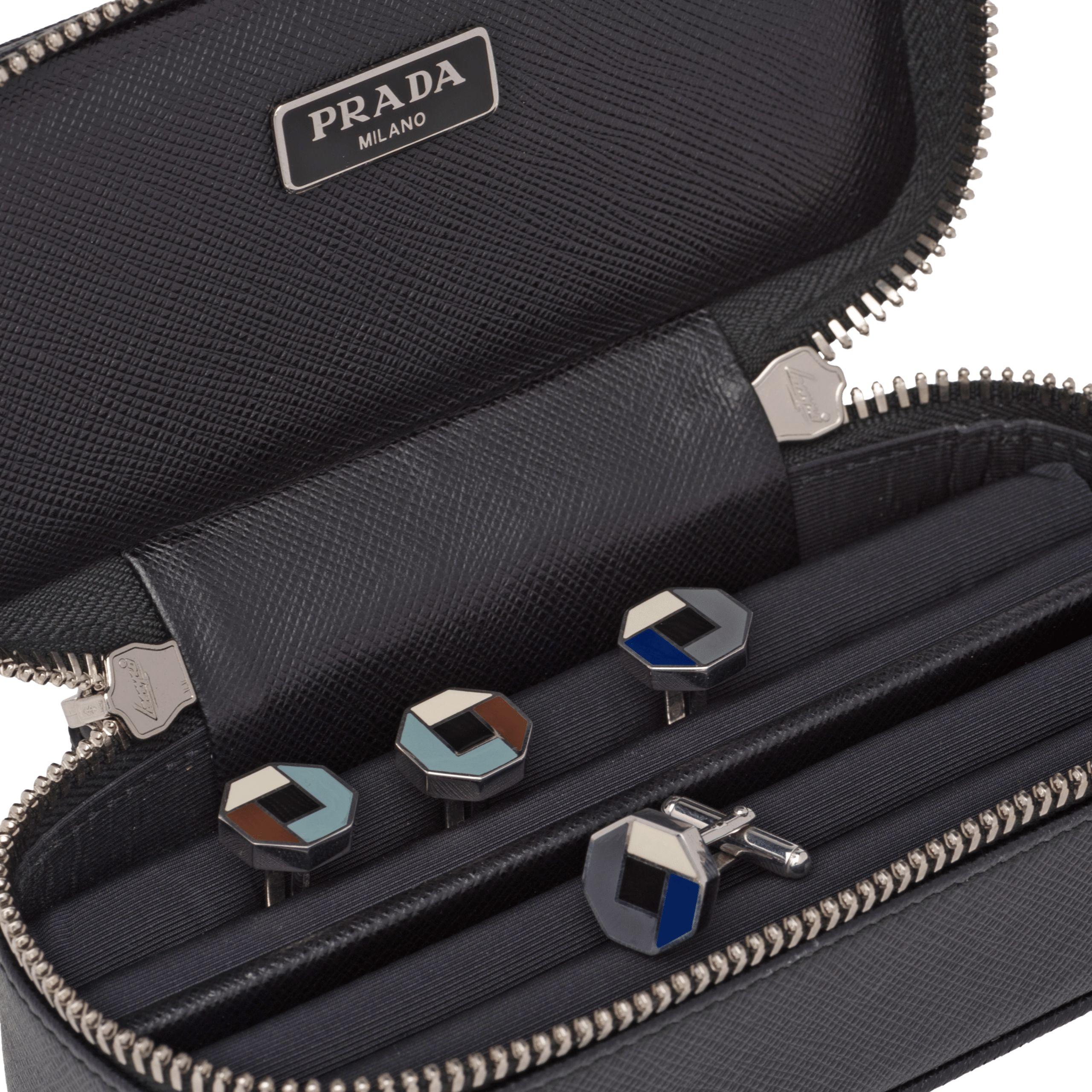 Prada Leather Cufflink Holder in Black for Men Lyst