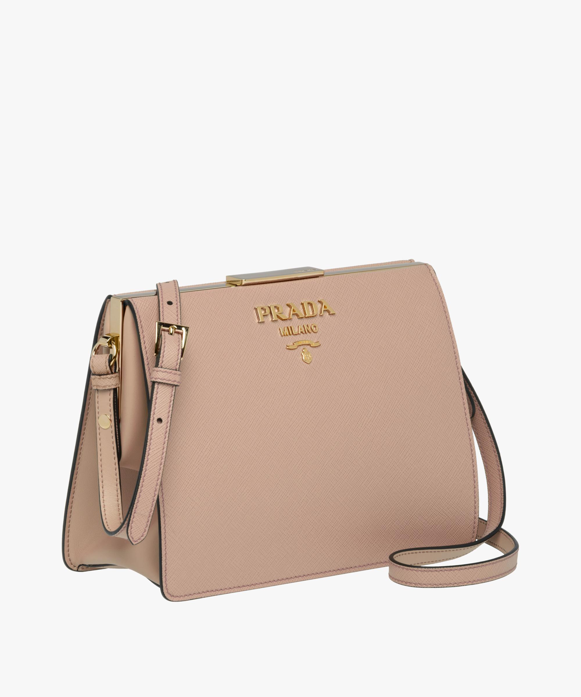 Prada Light Frame Saffiano Leather Bag in Natural | Lyst