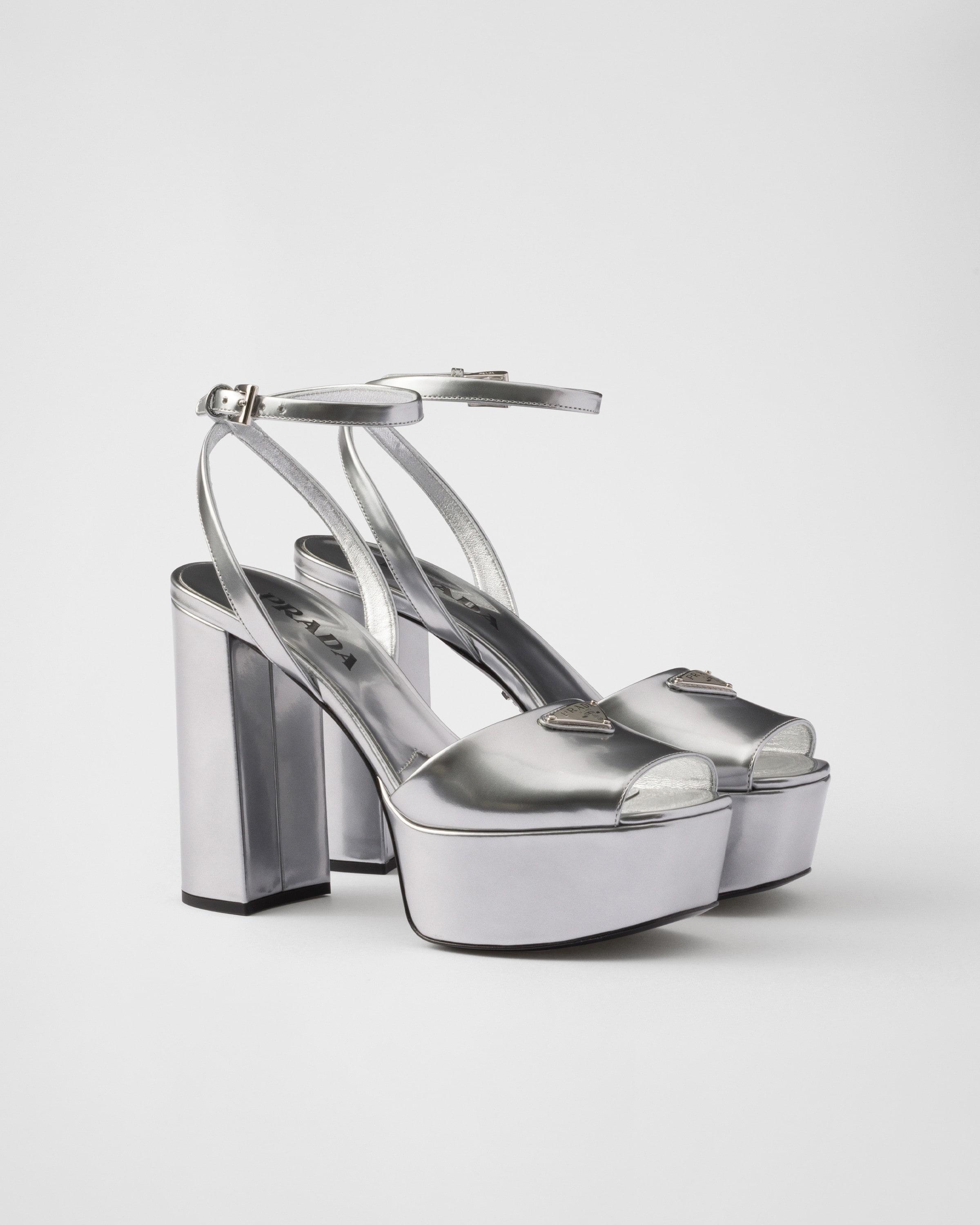 Prada Metallic Leather Platform Prada Silver Platform Sandals