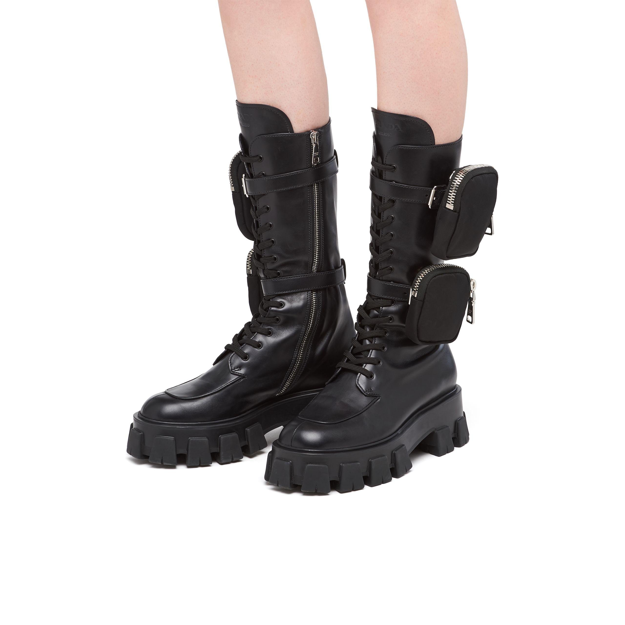 Prada Monolith Leather Boots in Black - Lyst
