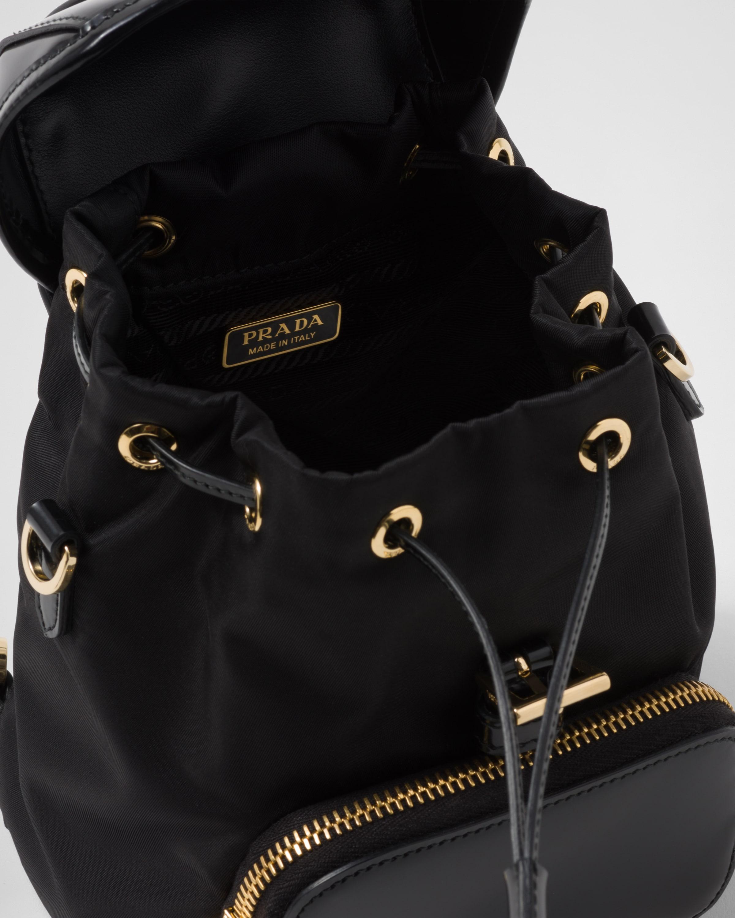 backpack leather women black pockets prada Prada Small Re-nylon And Brushed Leather Backpack in Black