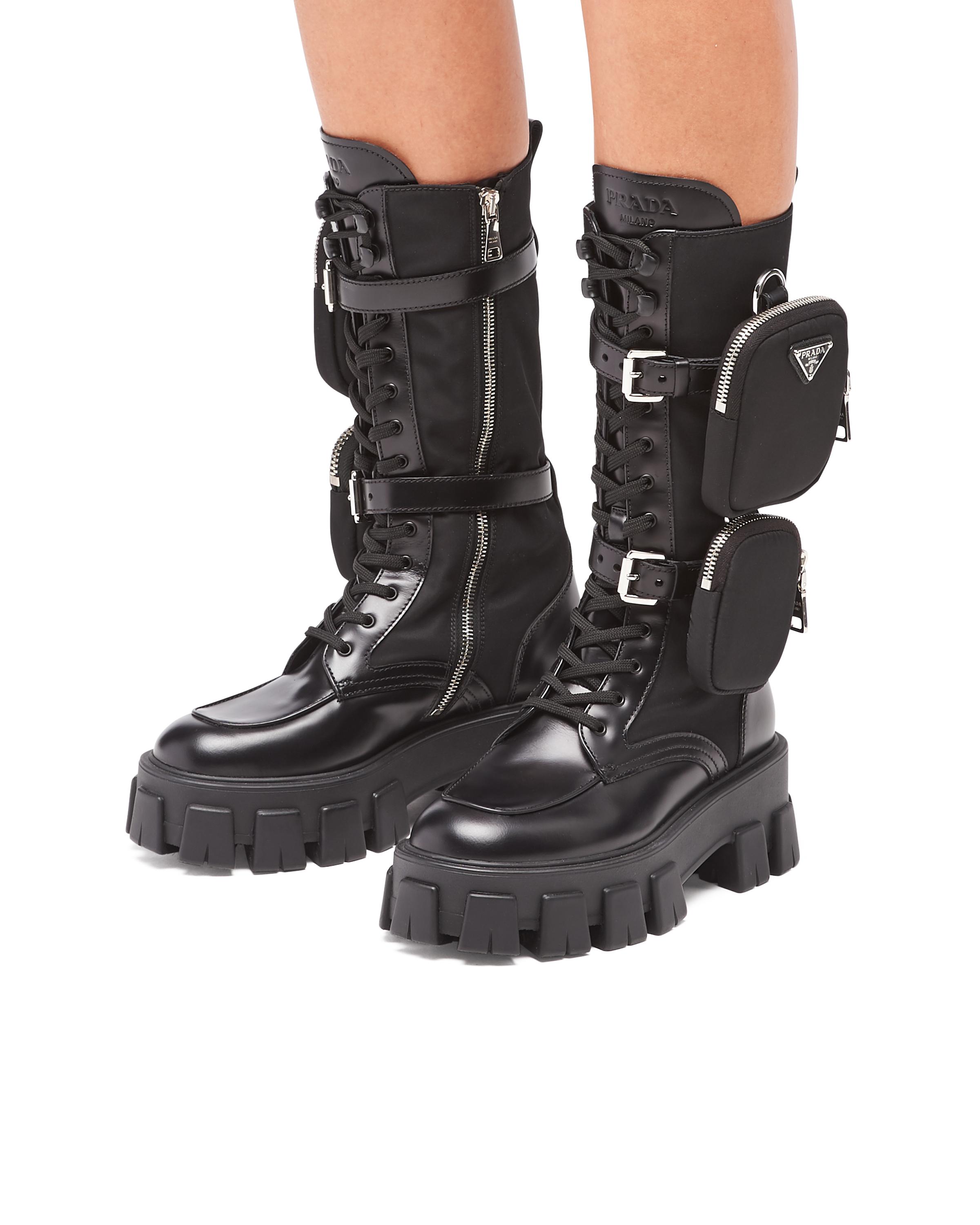 Prada Monolith Leather And Nylon Boots in Black | Lyst
