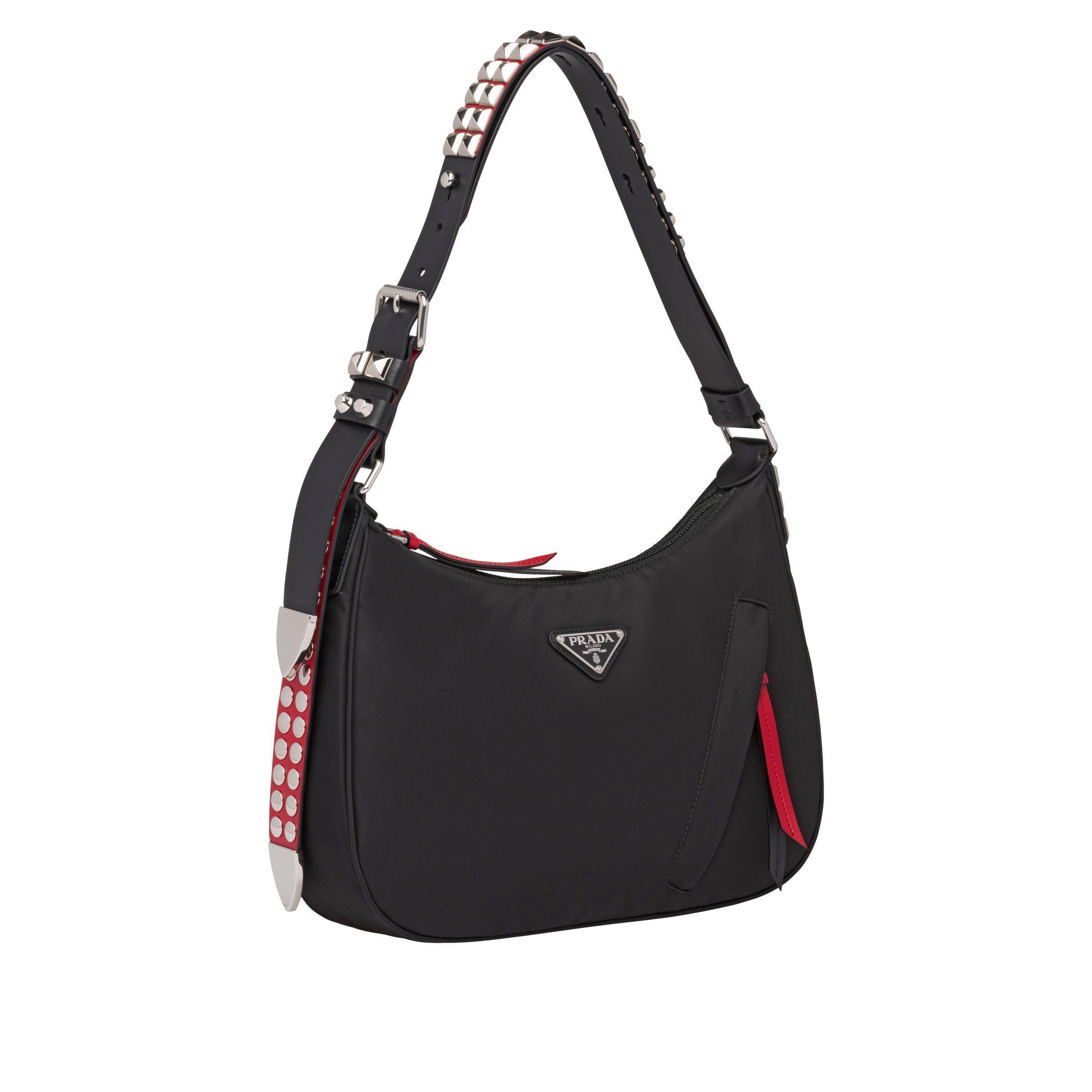 Prada Synthetic Black Nylon Hobo Bag With Leather And Studs | Lyst