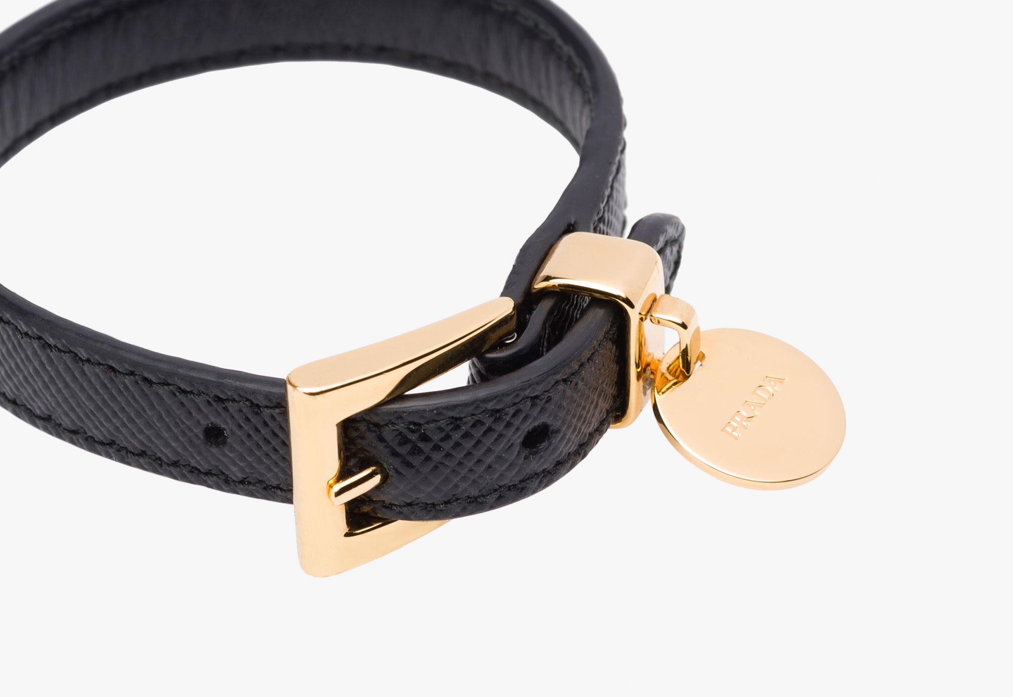 Prada Saffiano Leather Bracelet in Black - Lyst