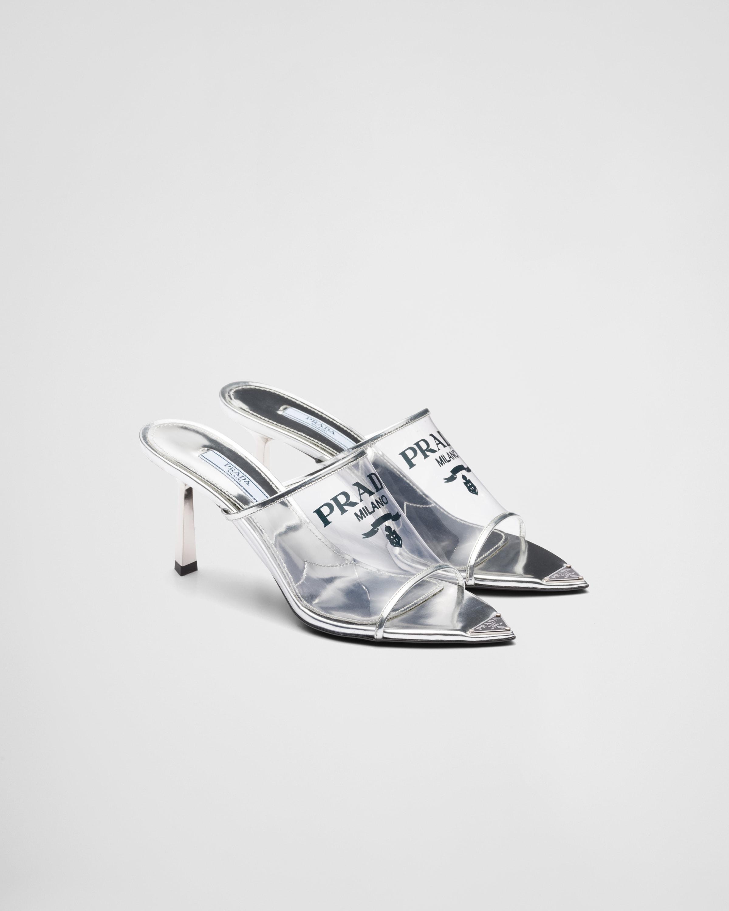 Prada Logo-print Plexiglas High-heel Slides in Metallic | Lyst