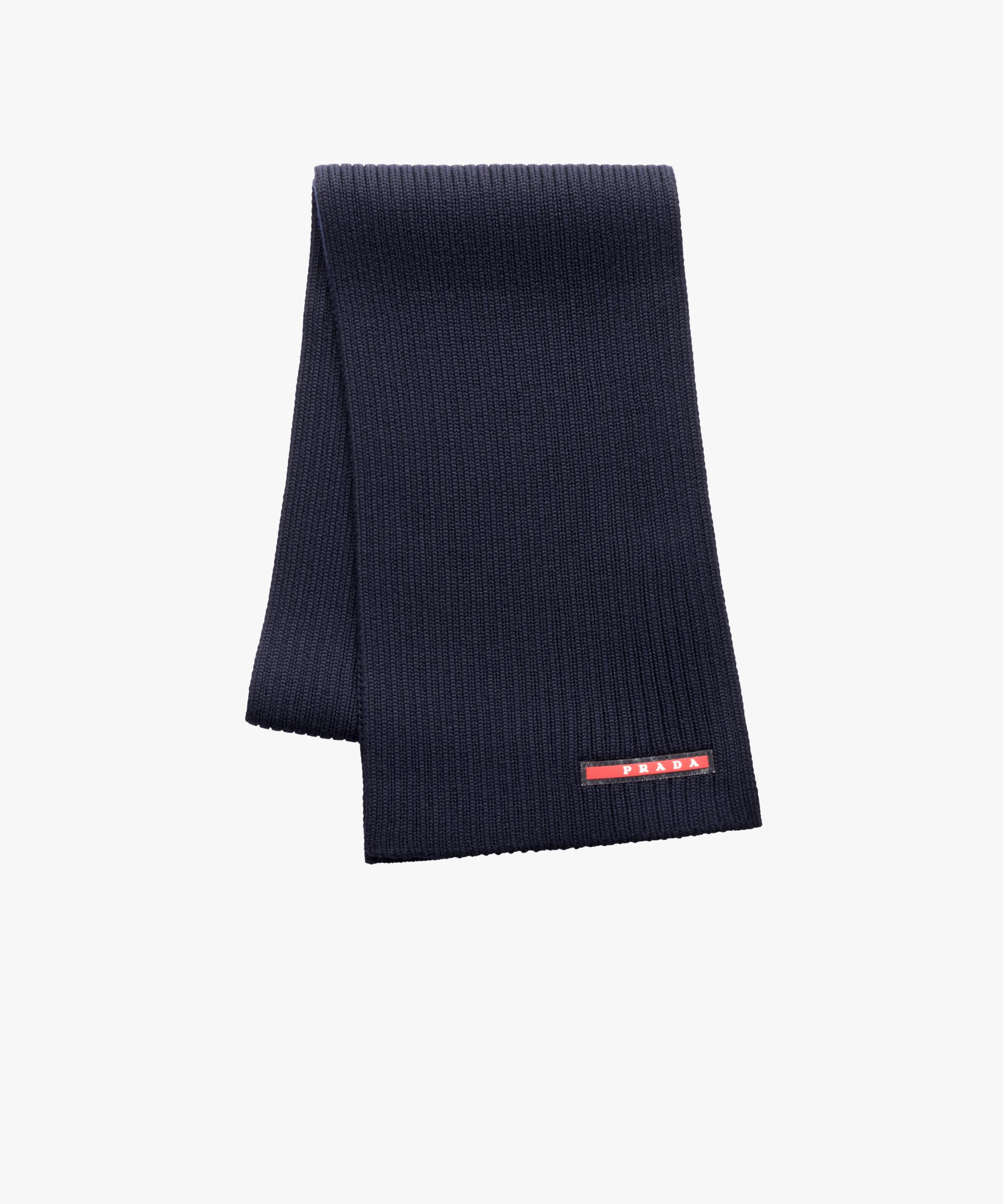 Prada Ribbed Wool Scarf in Blue for Men - Lyst