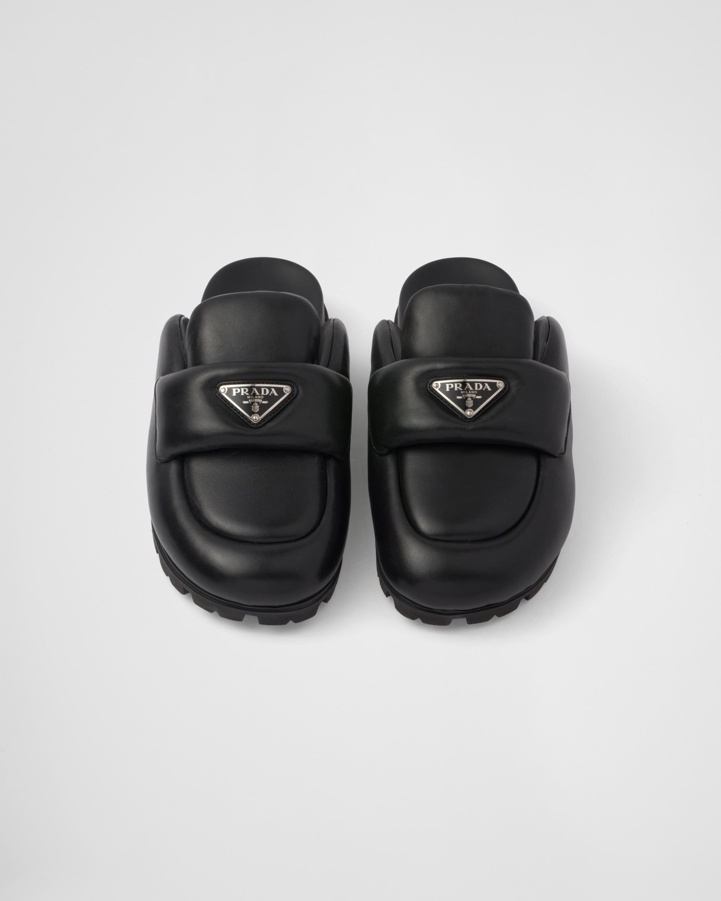 Prada Soft Padded Nappa Leather Sabots in Black | Lyst
