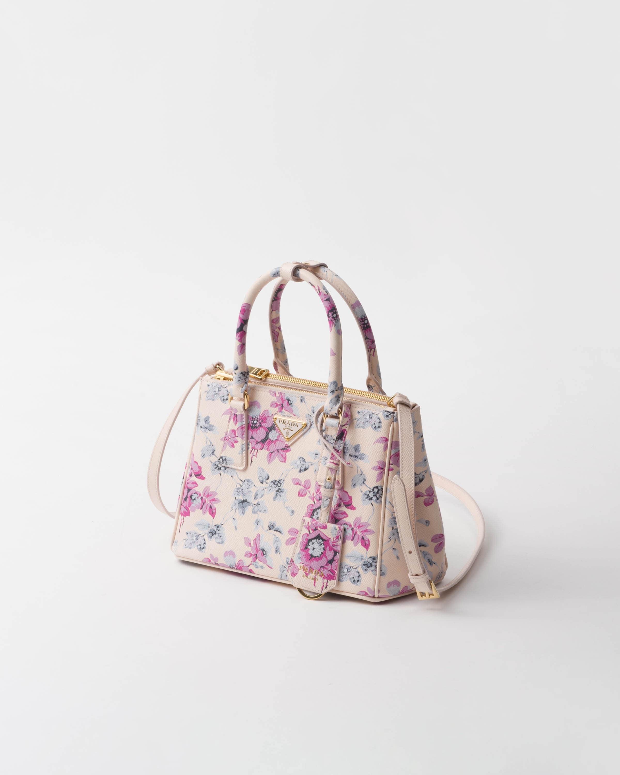 Prada Small Leather Floral Galleria Top-Handle Bag in Pink | Lyst