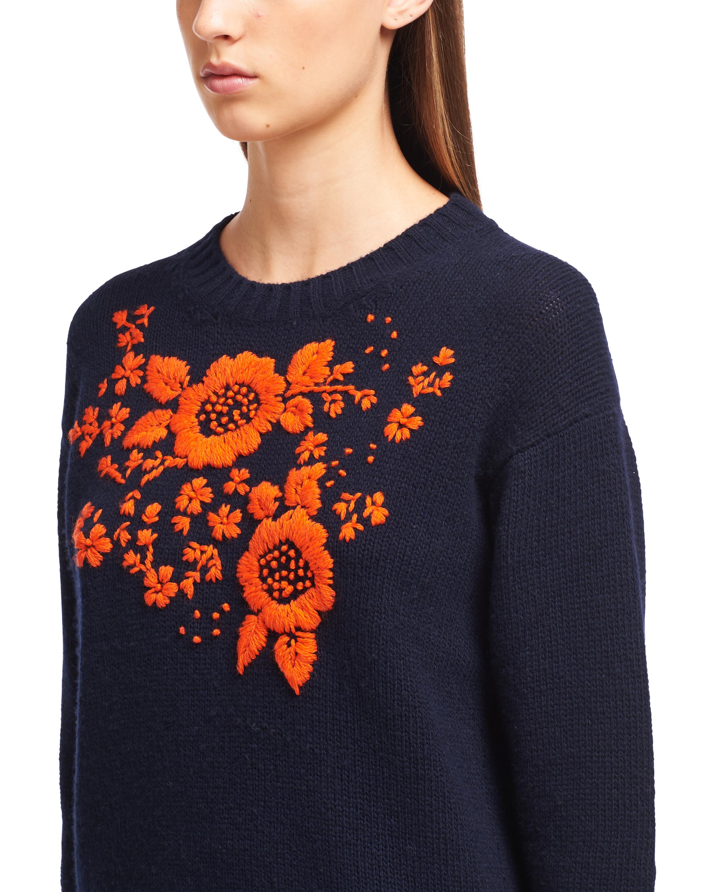 Prada Embroidered Wool And Cashmere Crew-neck Sweater in Navy Blue