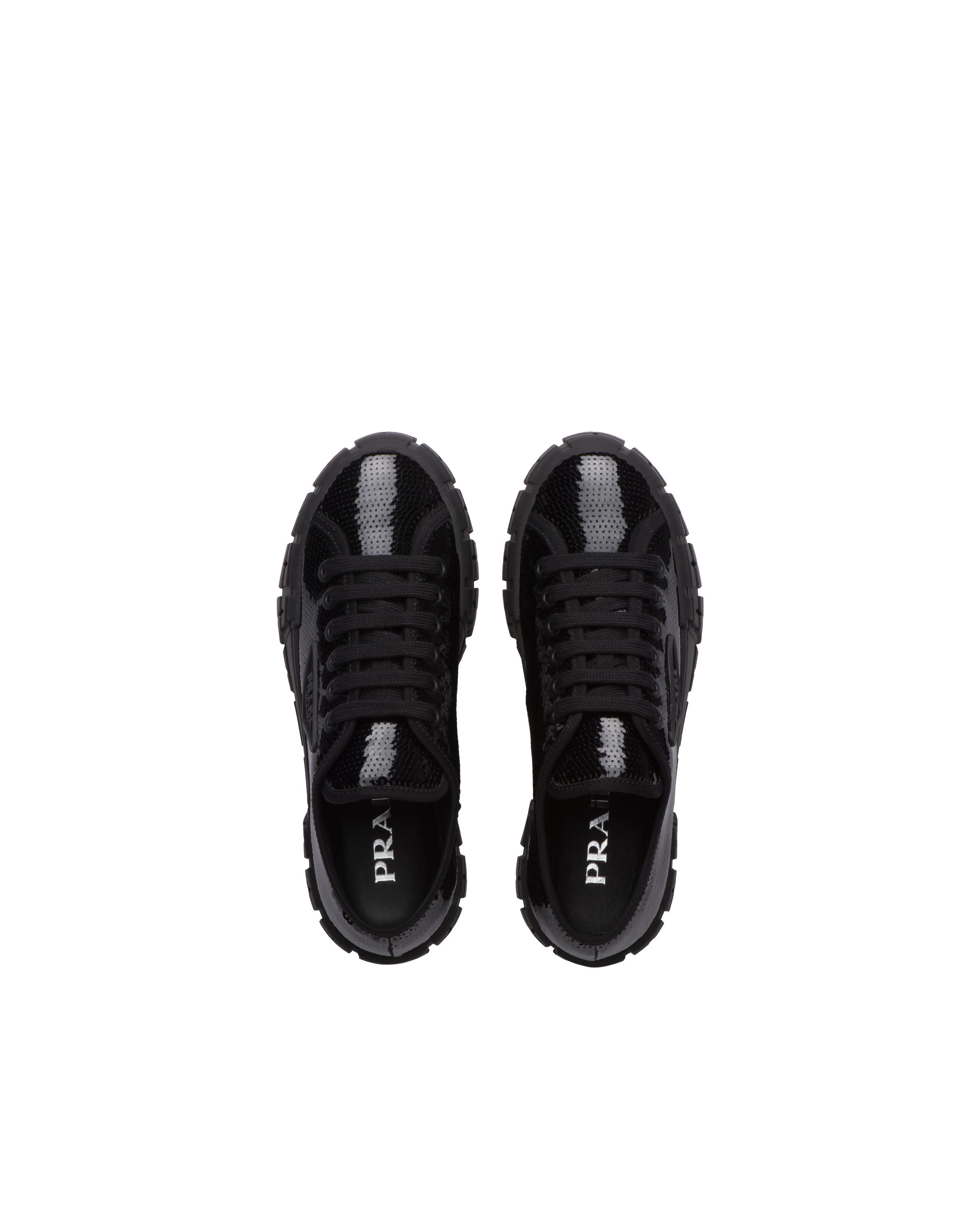 Prada Double Wheel Sequin Sneakers in Black | Lyst