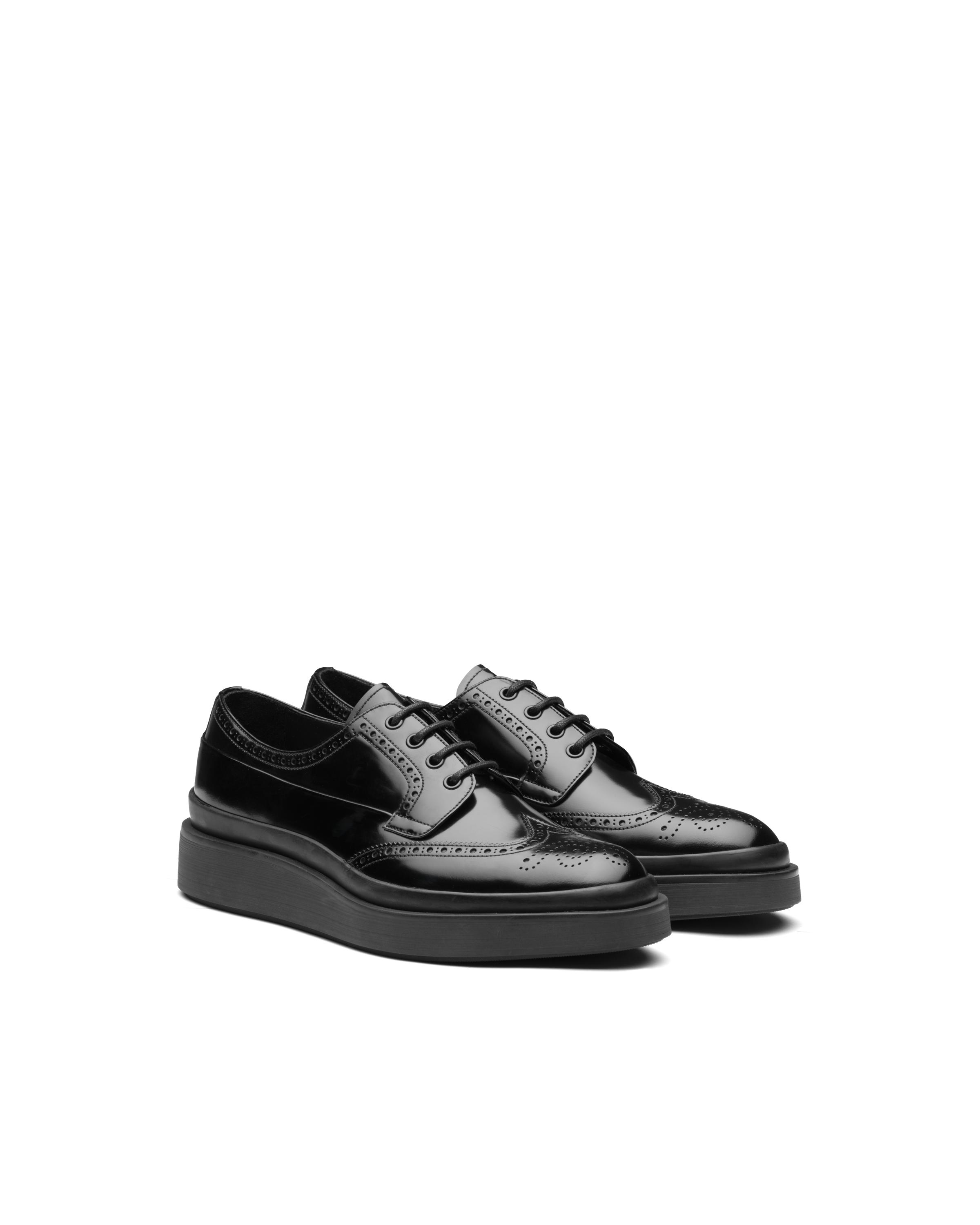 Prada Brushed Leather Derby Shoes in Black for Men - Lyst