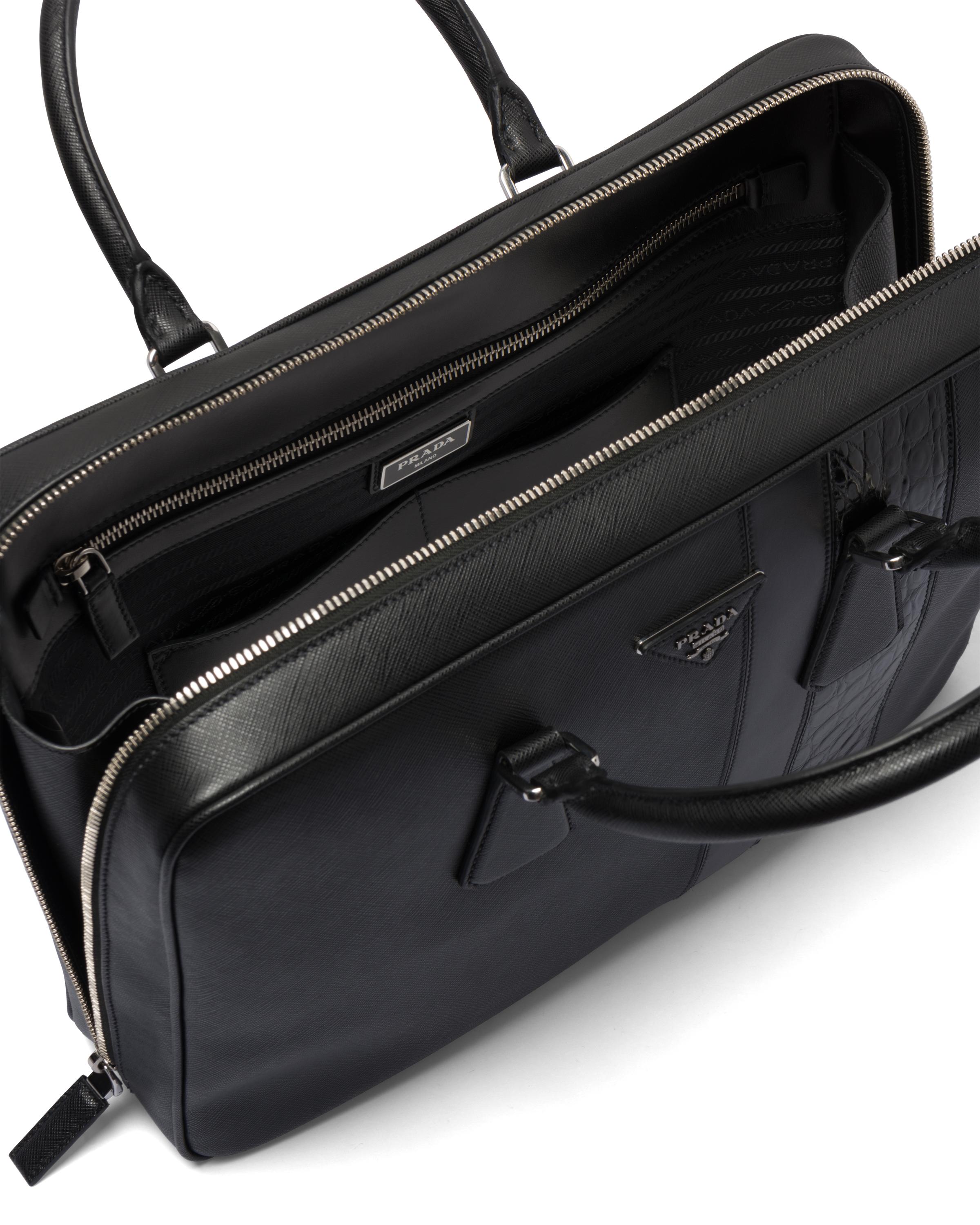Prada Saffiano And Crocodile Leather Briefcase in Black for Men | Lyst
