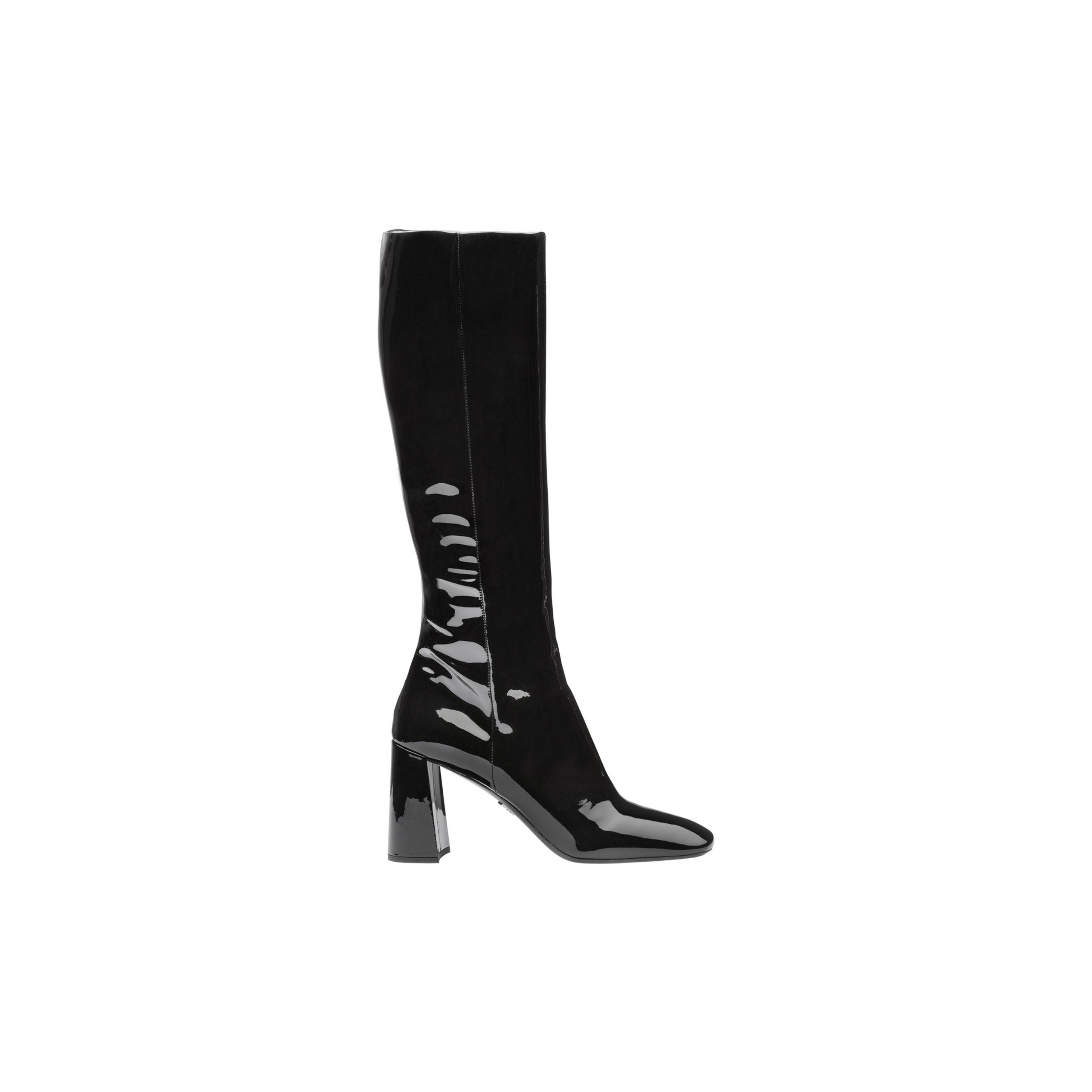 Prada Fitted Patent Boots in Black | Lyst