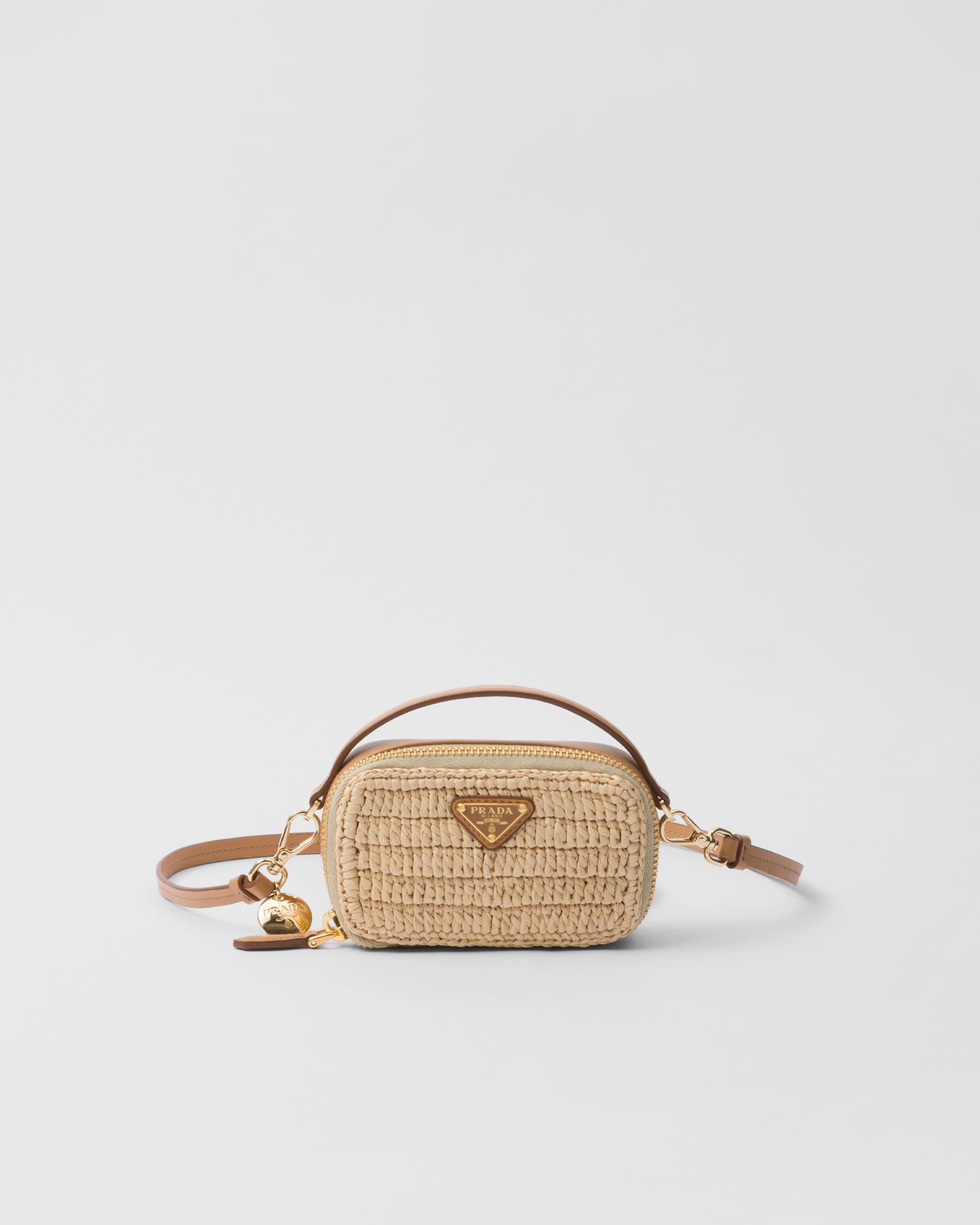 Prada Crochet And Leather Mini-Pouch in Natural | Lyst