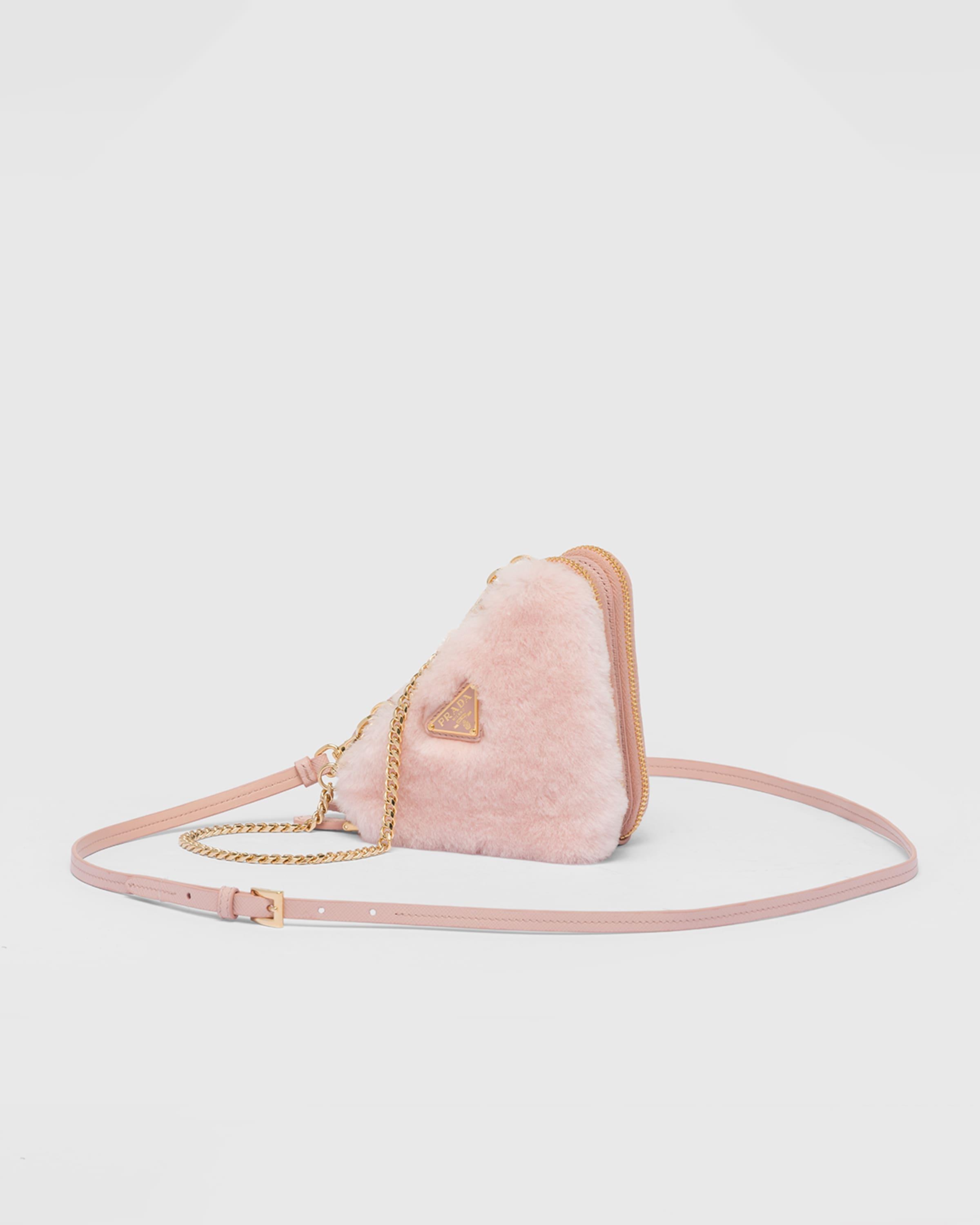 Prada Shearling And Saffiano Leather Mini-pouch in Pink | Lyst
