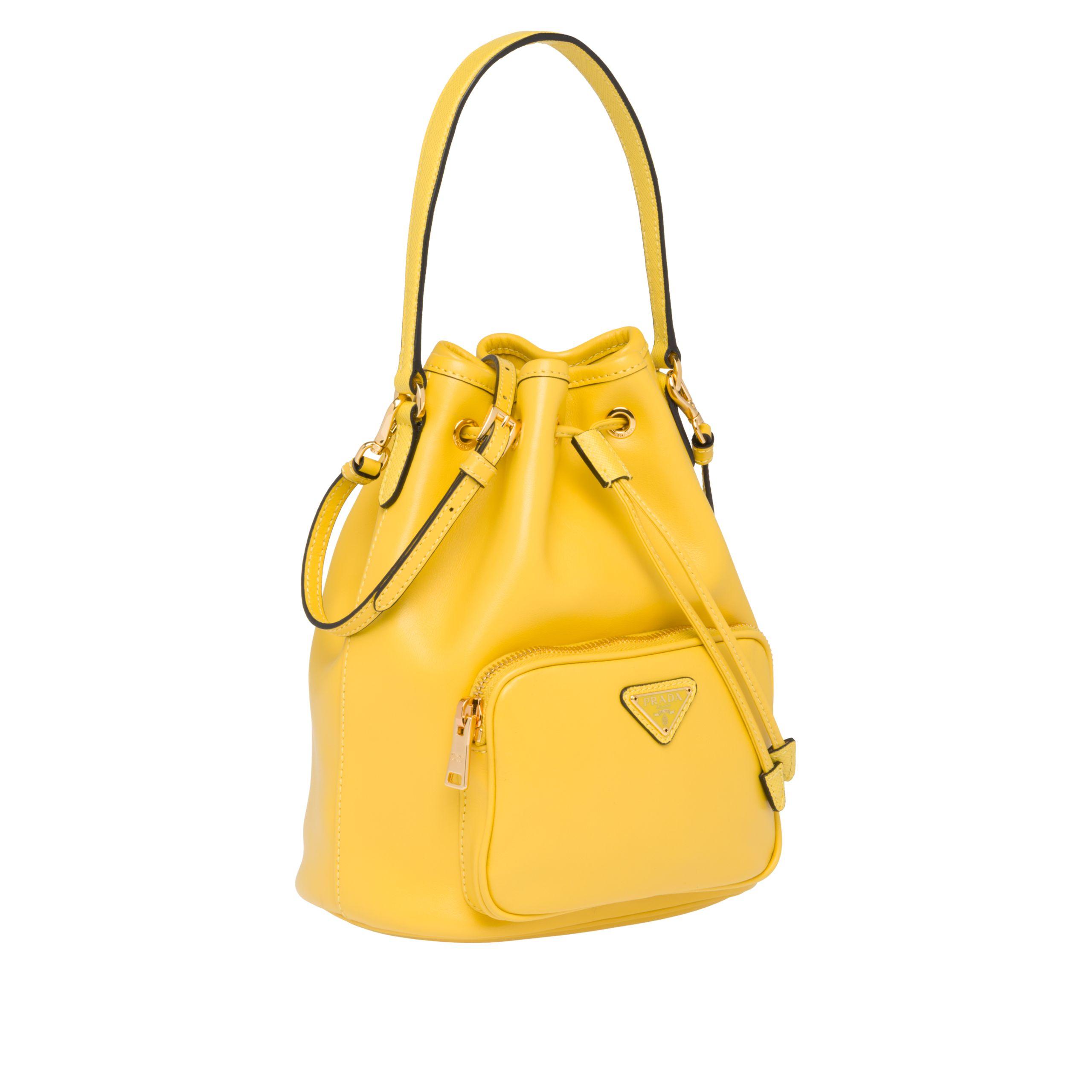 Prada Duet Leather Shoulder Bag in Yellow | Lyst