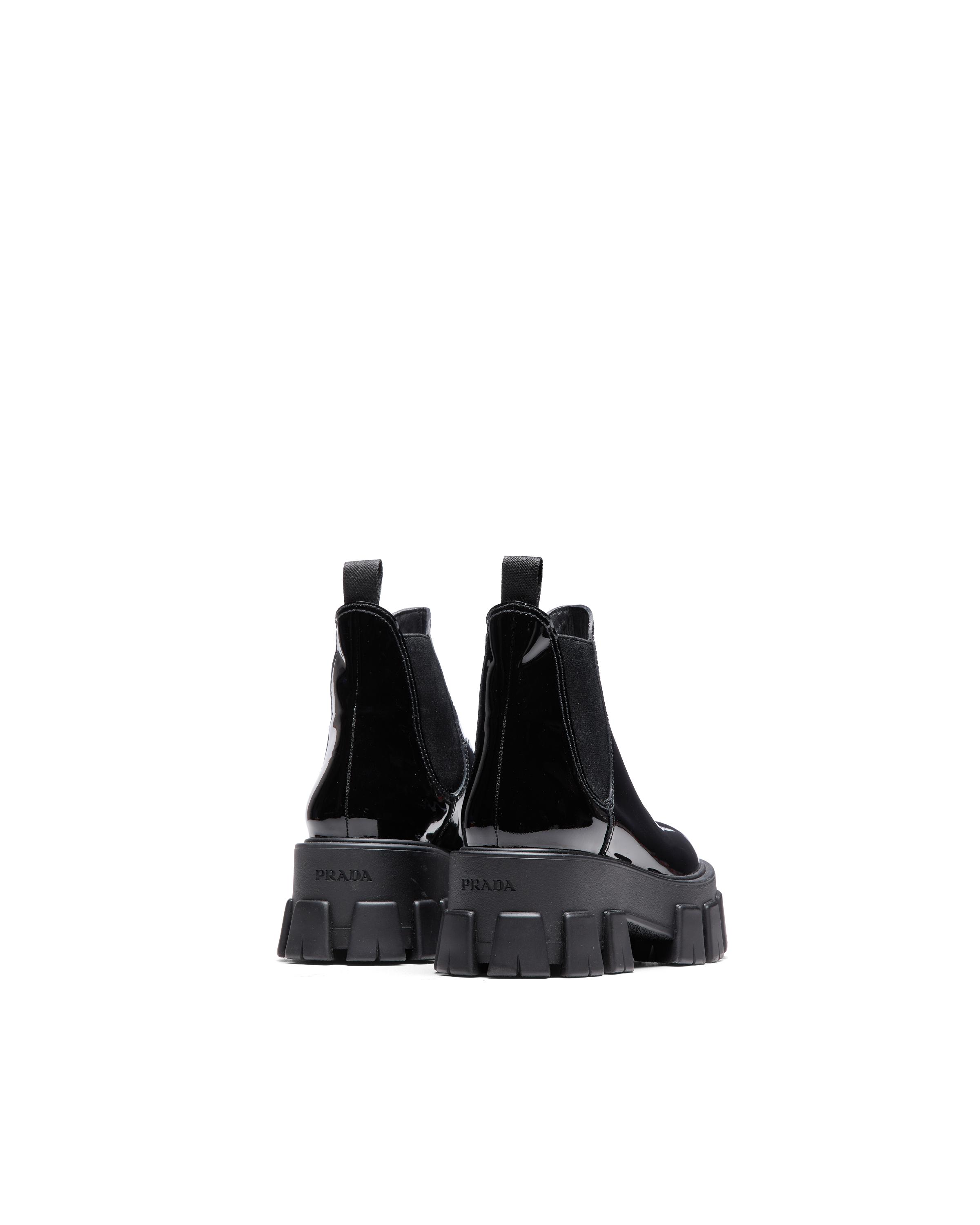 Prada Monolith Patent Leather Booties in Black | Lyst