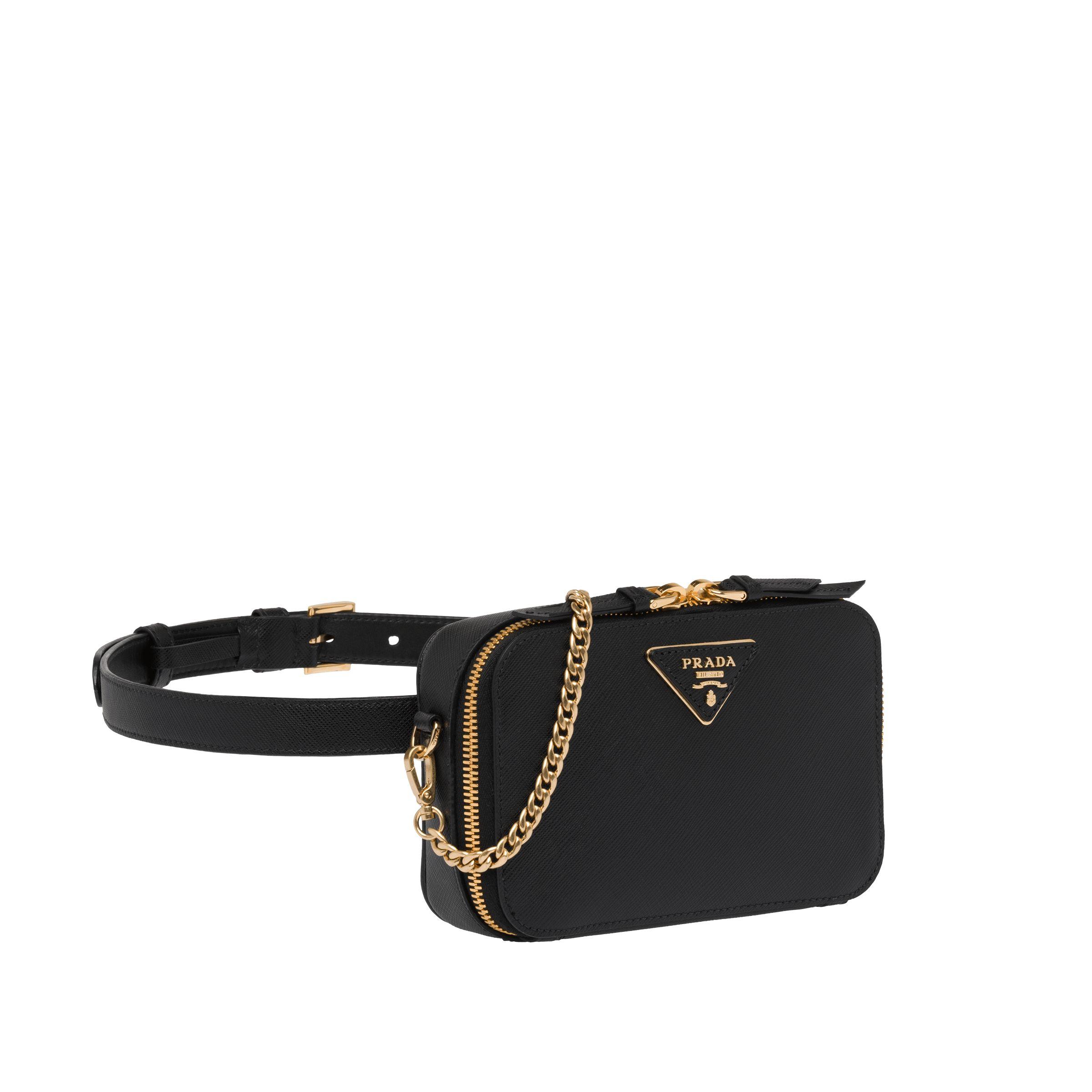 Prada Odette Saffiano Leather Belt Bag in Black | Lyst