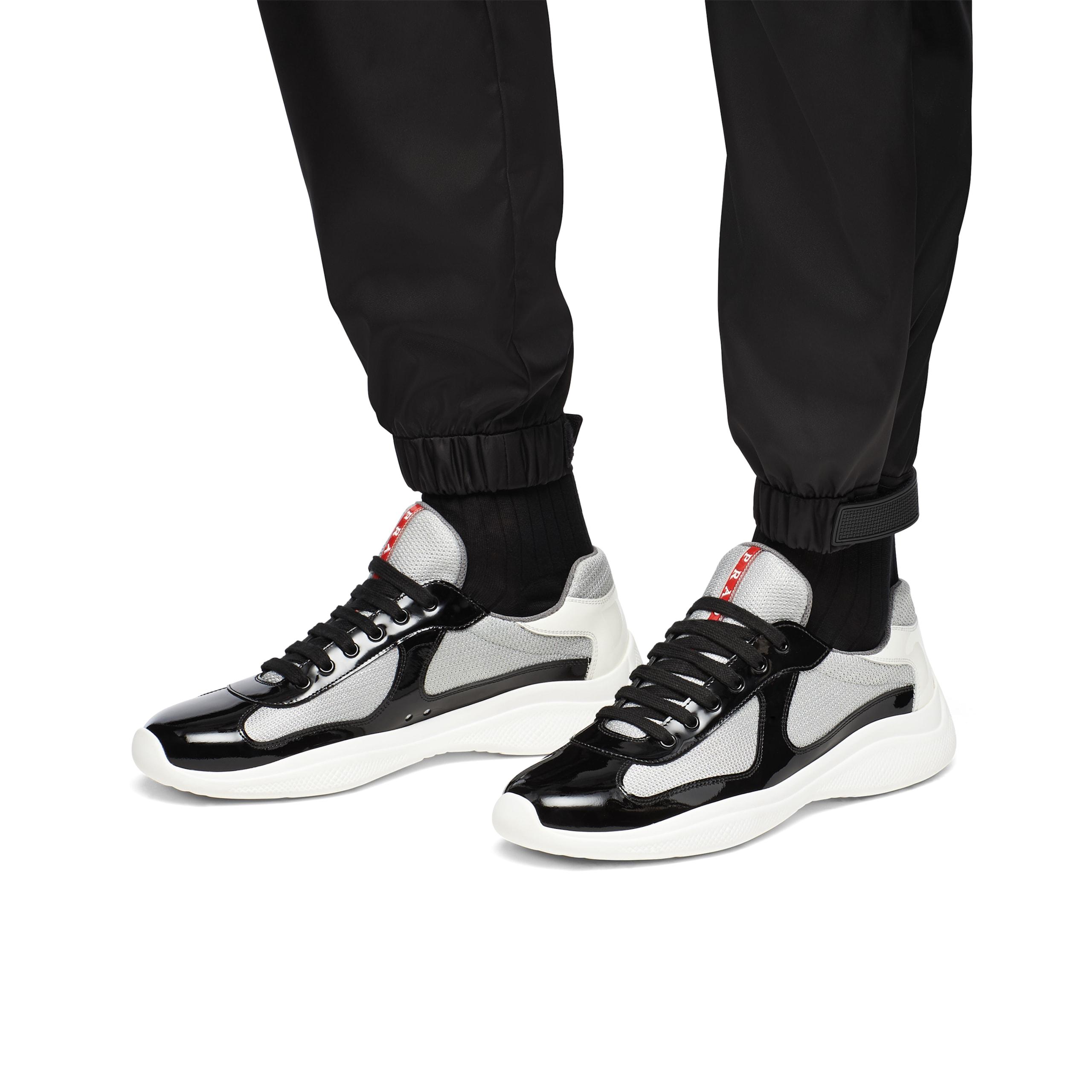 patent leather and technical fabric sneakers