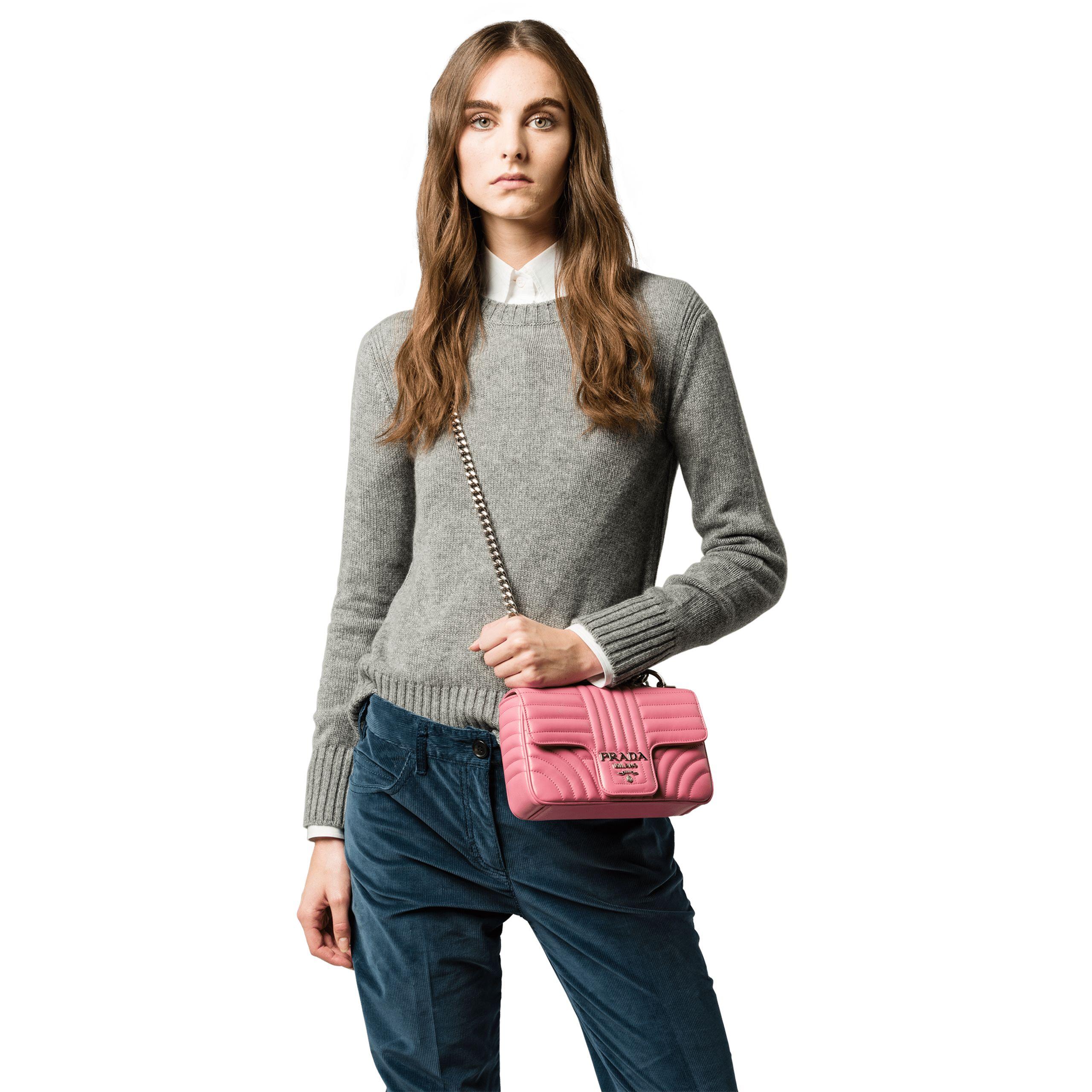 Prada Diagramme Leather Shoulder Bag in Pink | Lyst