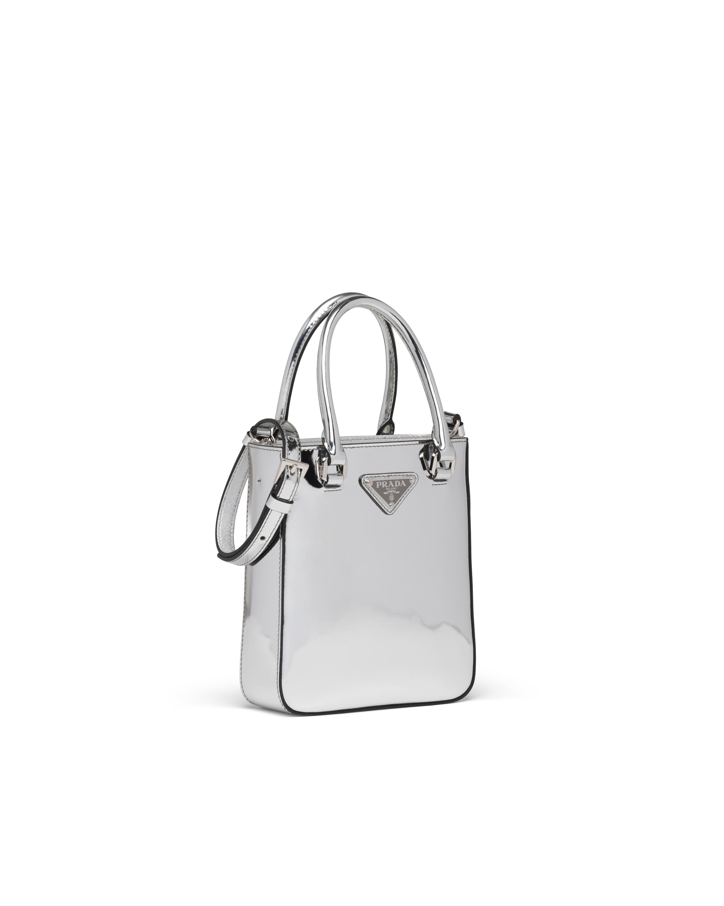 Prada Small Brushed Leather Tote in Silver (Metallic) - Lyst