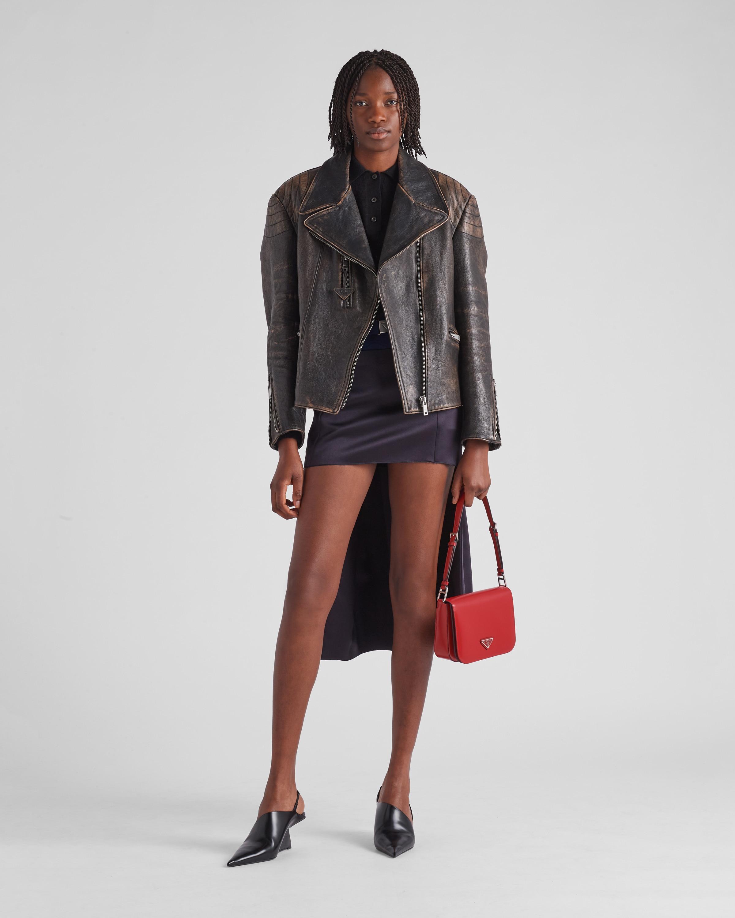 Prada Leather Biker Jacket in Red | Lyst