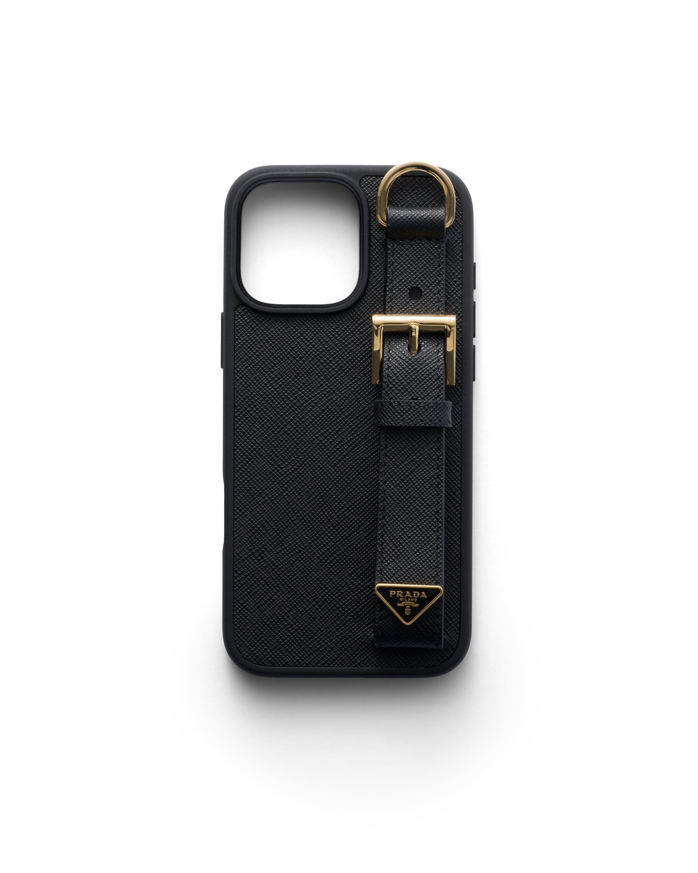 Prada Saffiano Leather Case For Iphone 16 Pro Max in Black | Lyst