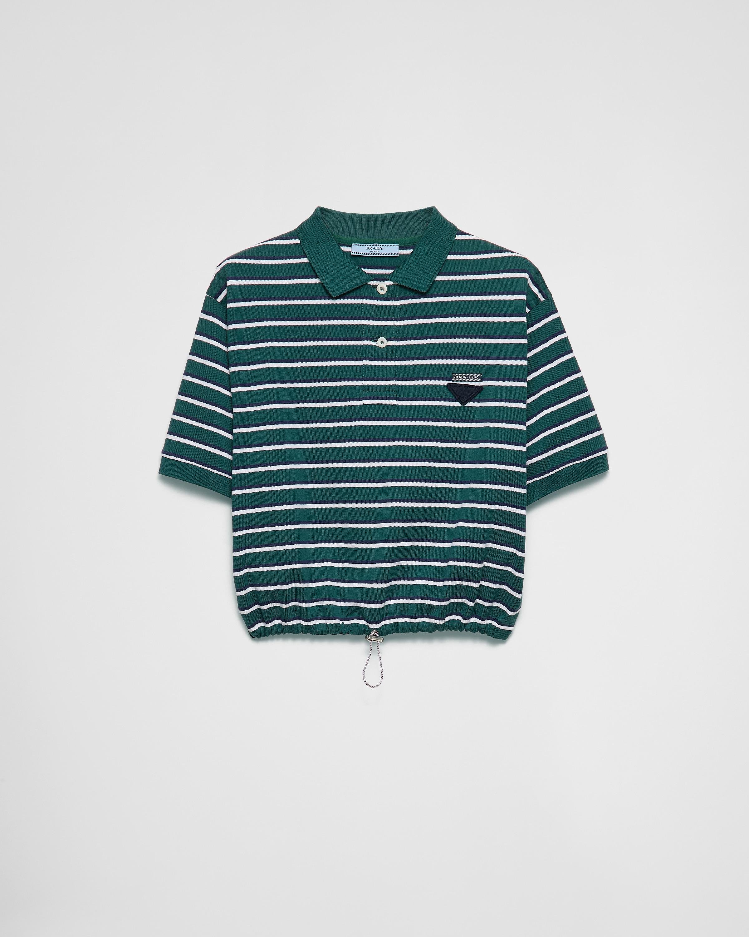Prada Cropped Striped Piqué Polo Shirt in Green | Lyst Prada Cropped Striped Piqué Polo Shirt in Green | Lyst