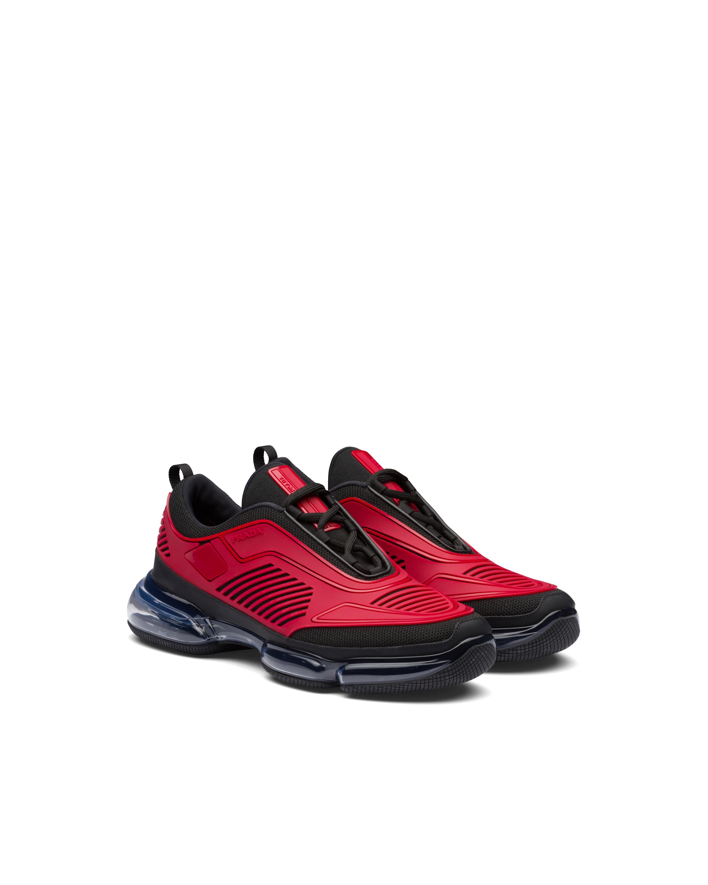 Prada Rubber Cloudbust Air Technical Fabric Sneakers in Black/Scarlet ...