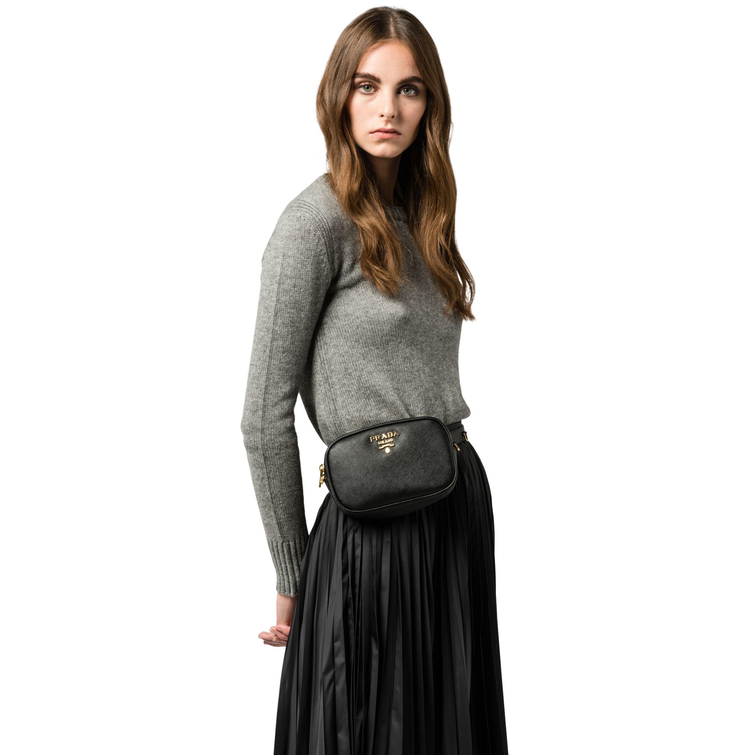 Prada Saffiano Leather Belt Bag in Black | Lyst