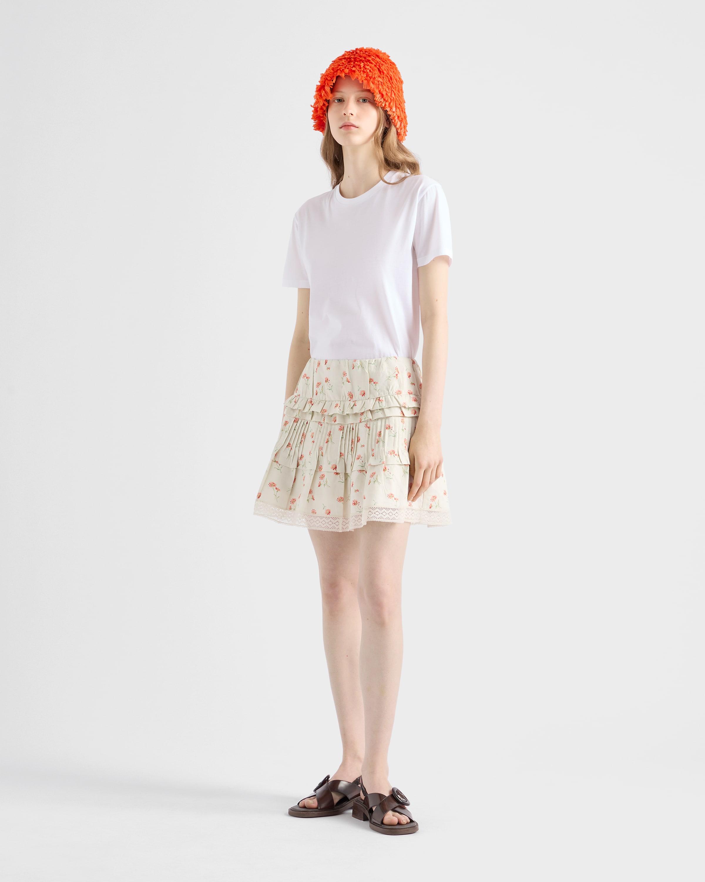 Prada Floral print linen miniskirt 関税込 Prada Floral Print Linen Miniskirt in White | Lyst