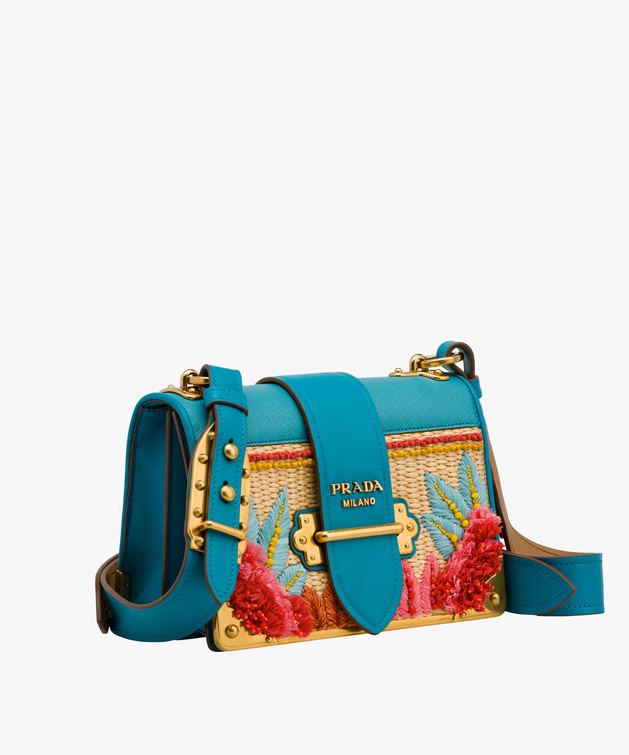 prada cahier straw and leather bag