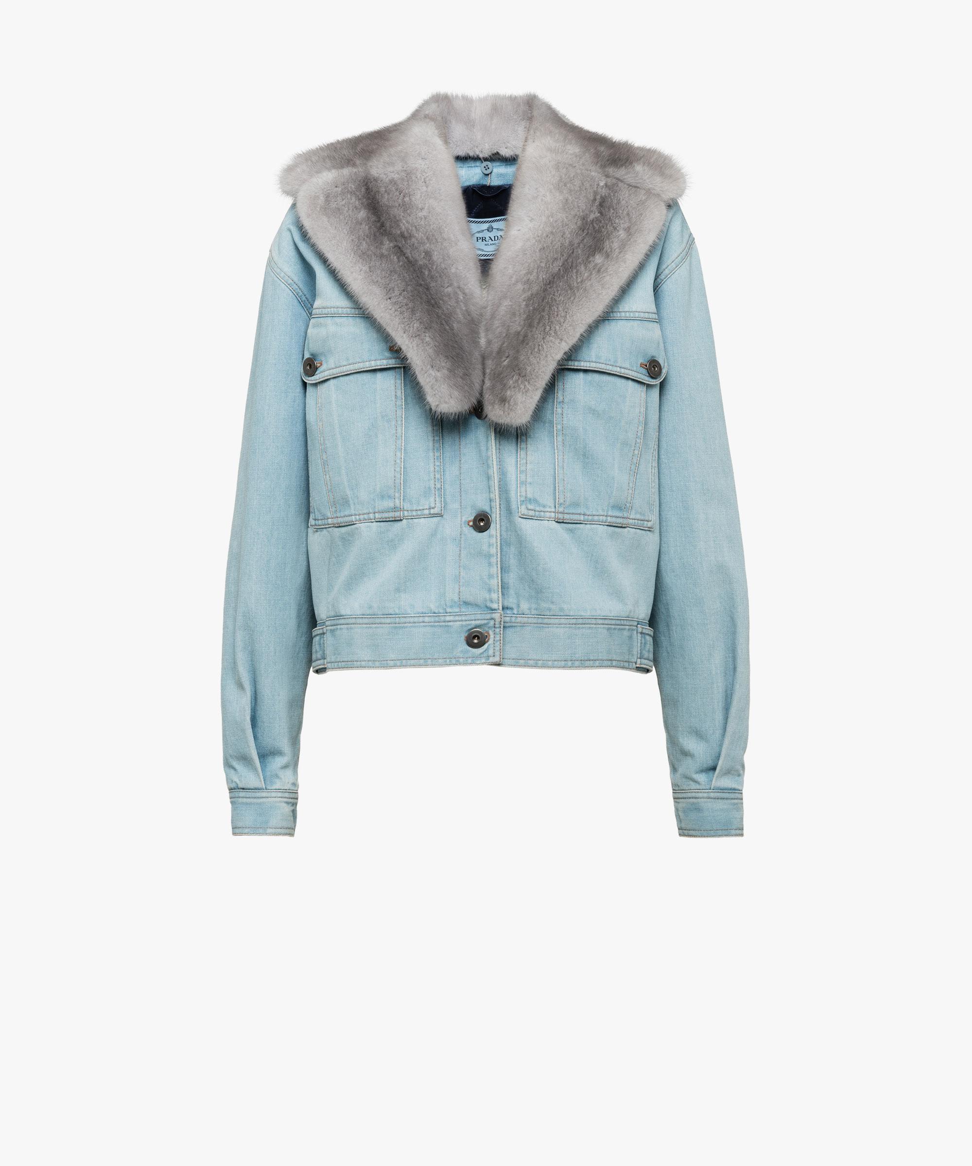 Prada Denim Jacket With Fur Collar in Light Blue (Blue) - Lyst