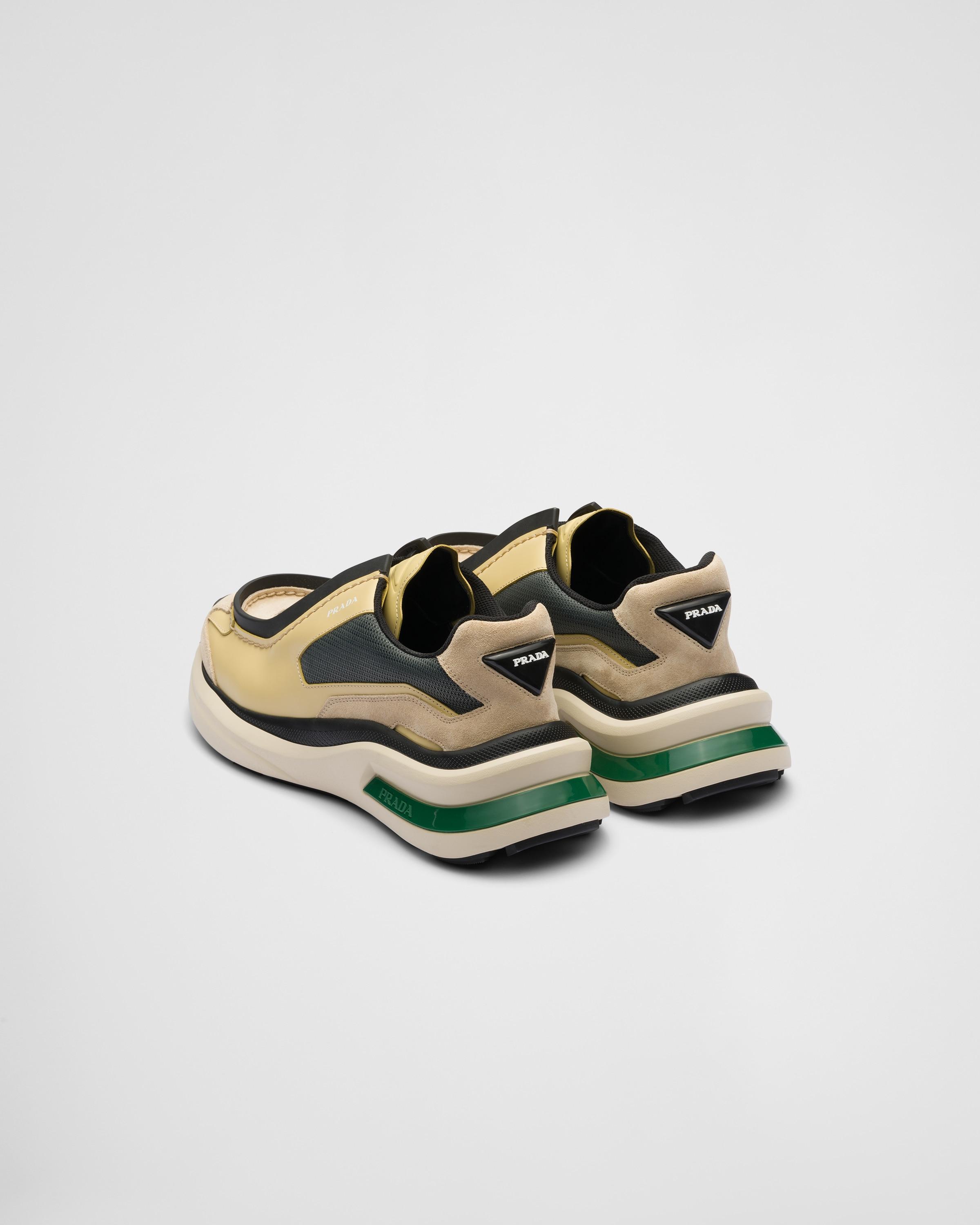 Prada Systeme Brushed Leather Sneakers With Bike Fabric And Prada Systeme Brushed Leather Sneakers With Bike Fabric And