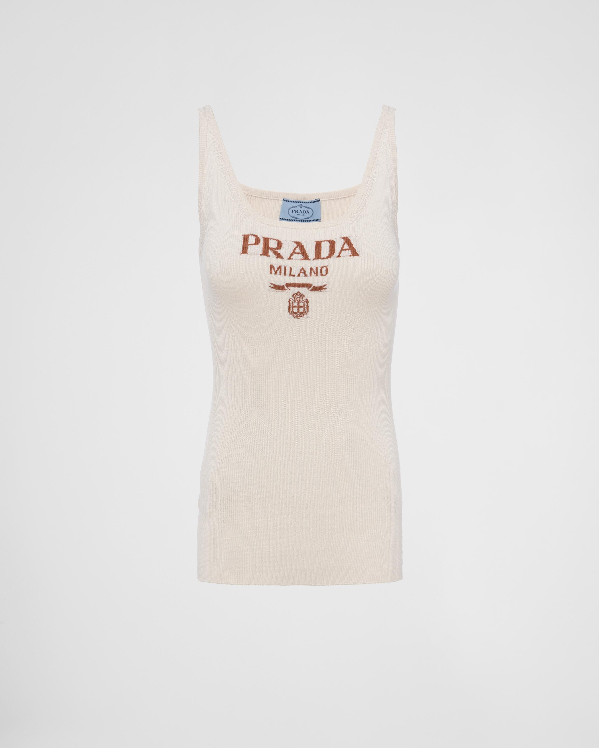 Prada Silk Tank Top With Logo in White | Lyst