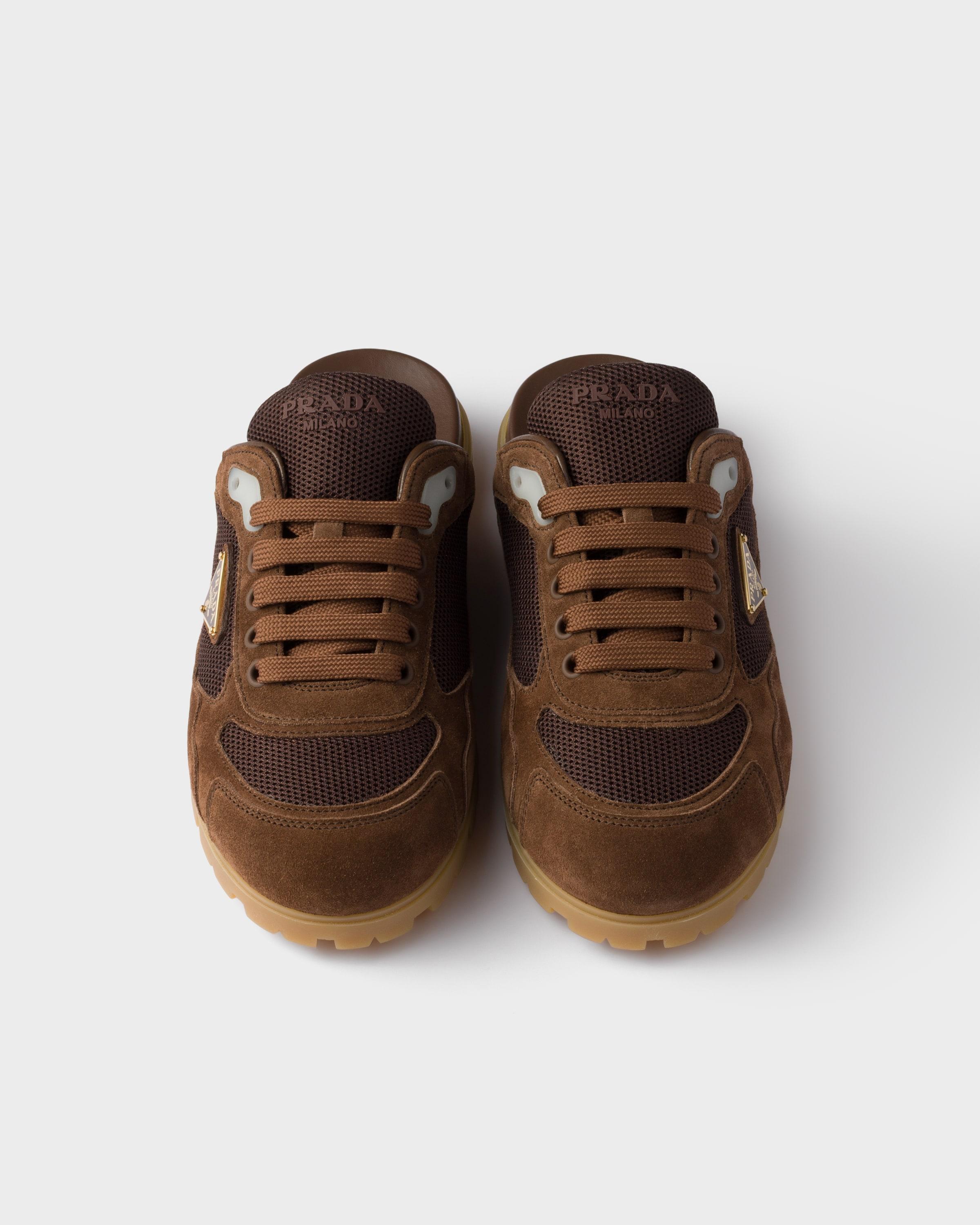Prada Trail Mesh Fabric And Suede Mules in Brown | Lyst