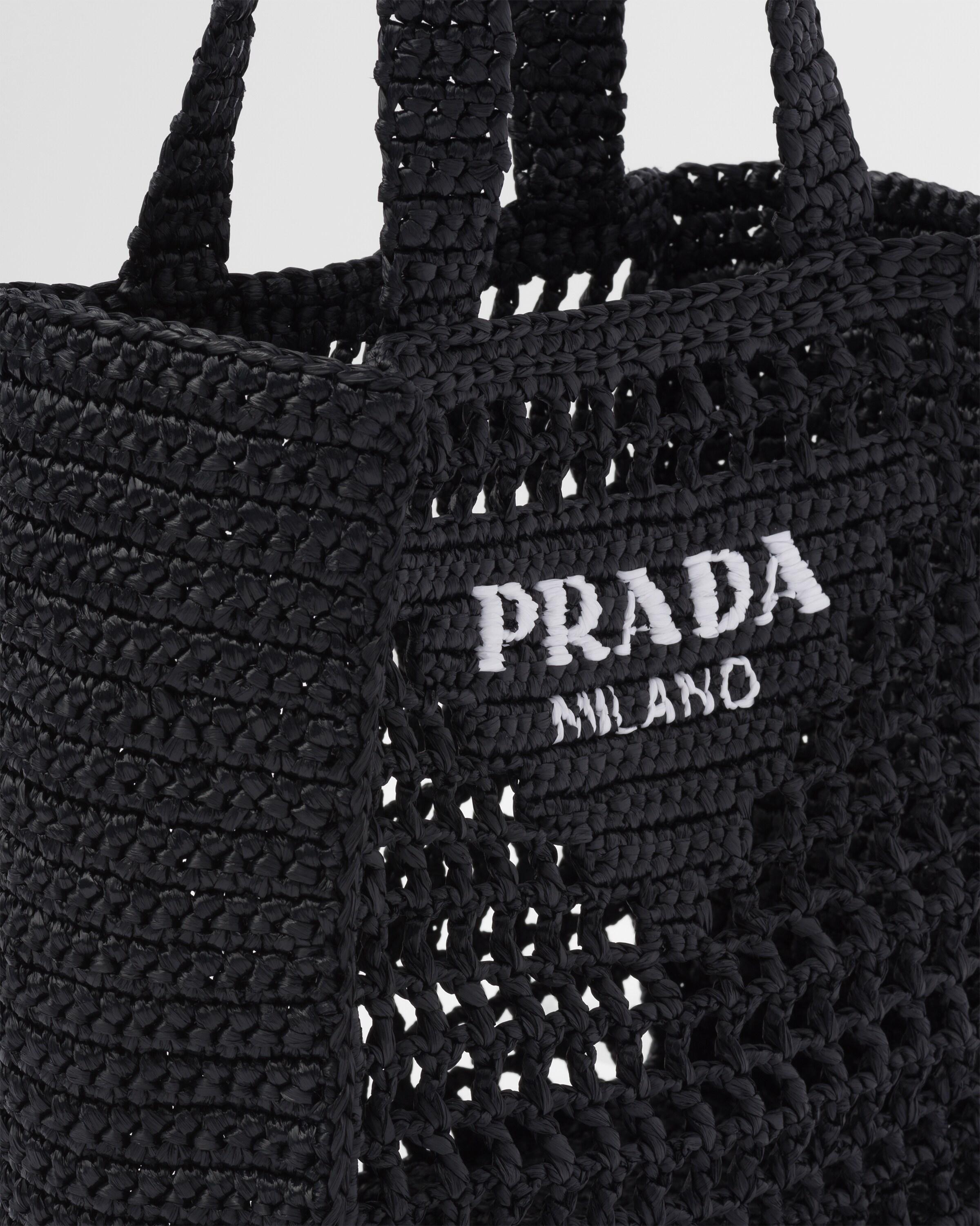 PRADA Yarn Raffia Effect Crochet Embroidered Small Logo Tote