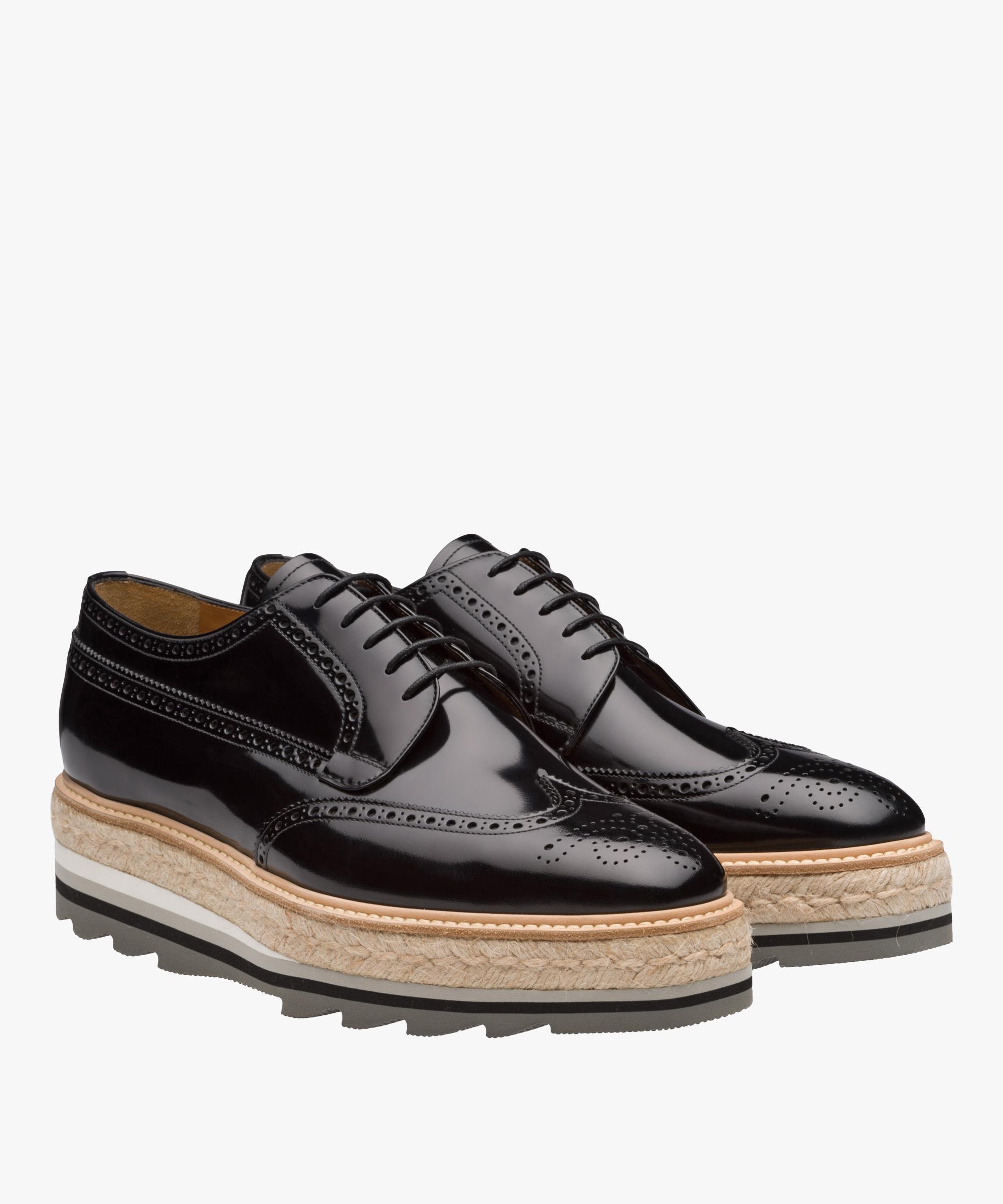 Prada Brushed Leather Laced Derby Shoes in Black for Men | Lyst