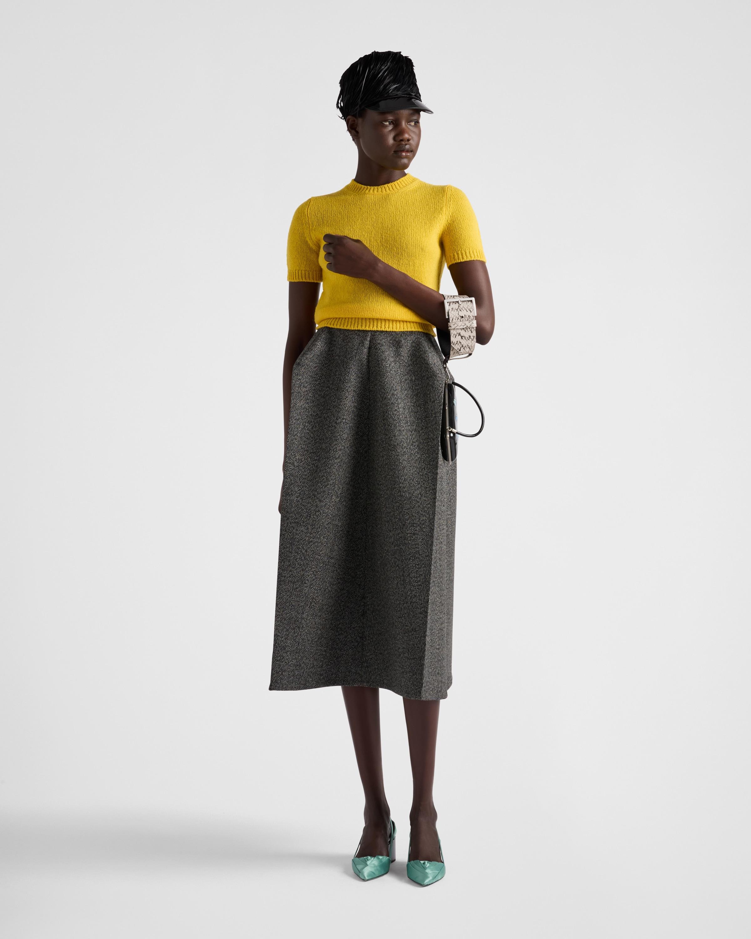 Prada Wool Mouliné Midi Skirt in Grey | Lyst UK