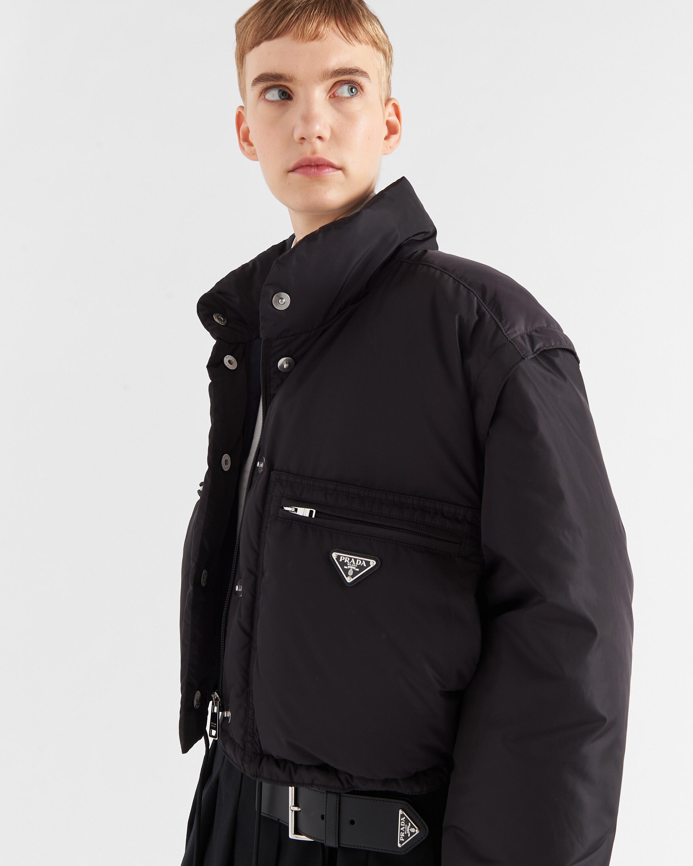 Prada Cropped Re-nylon Down Jacket in Black | Lyst