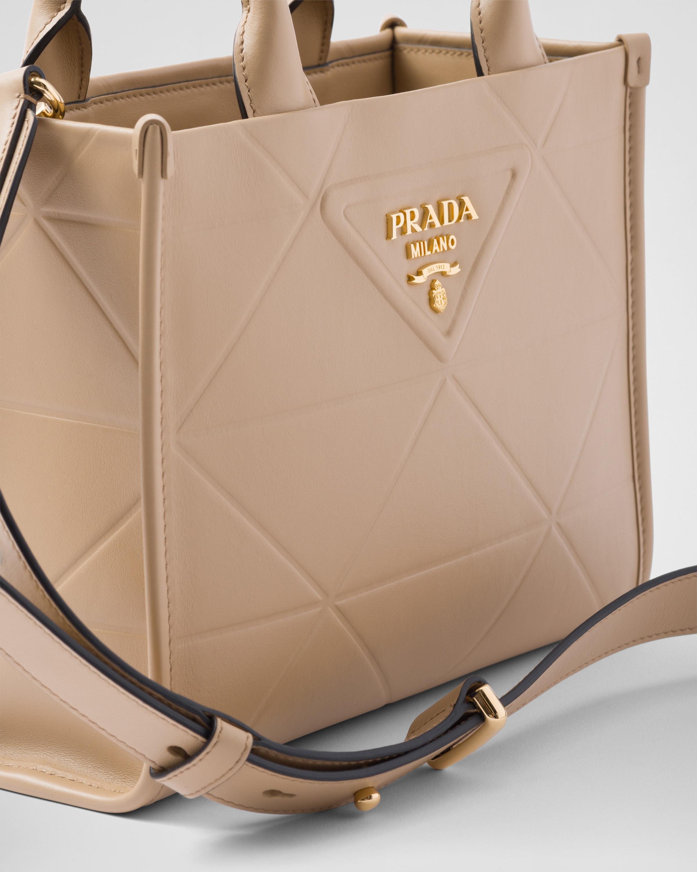 Prada Mini Symbole Leather Bag With Stitching in Natural | Lyst