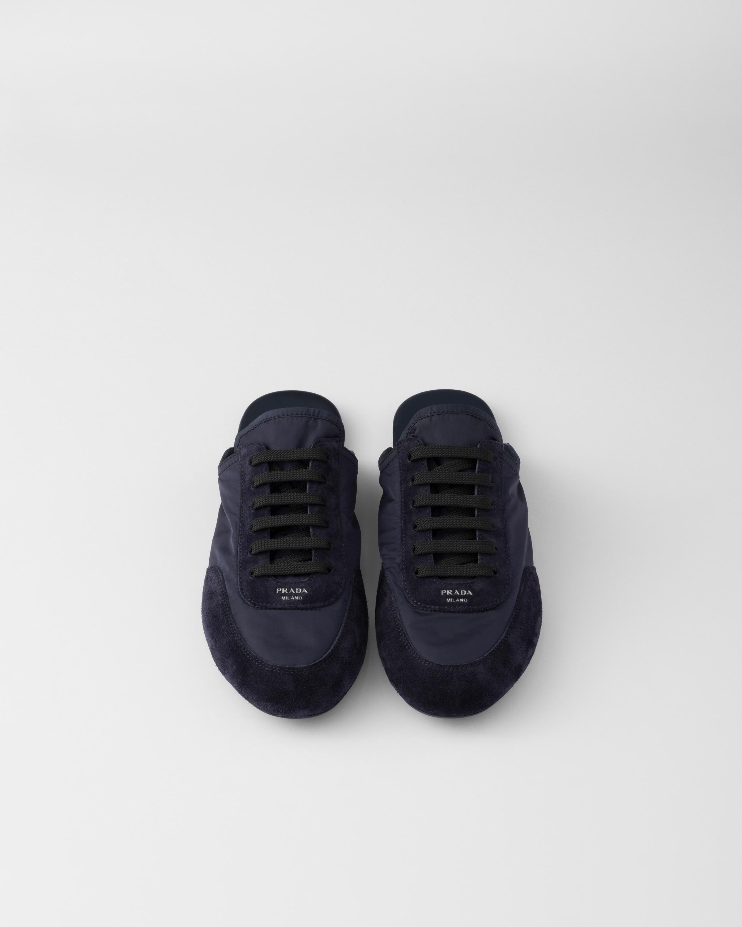 【希少】PRADA Collapse Re-Nylon ロゴ スエード ミュール Black Collapse Re-Nylon and suede elasticized sneakers | PRADA