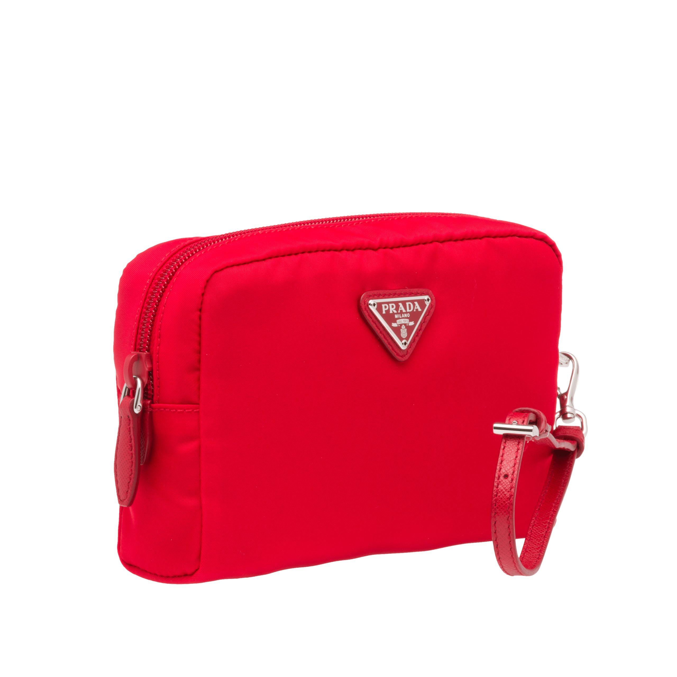Prada Leather Fabric Cosmetic Pouch in Red - Lyst