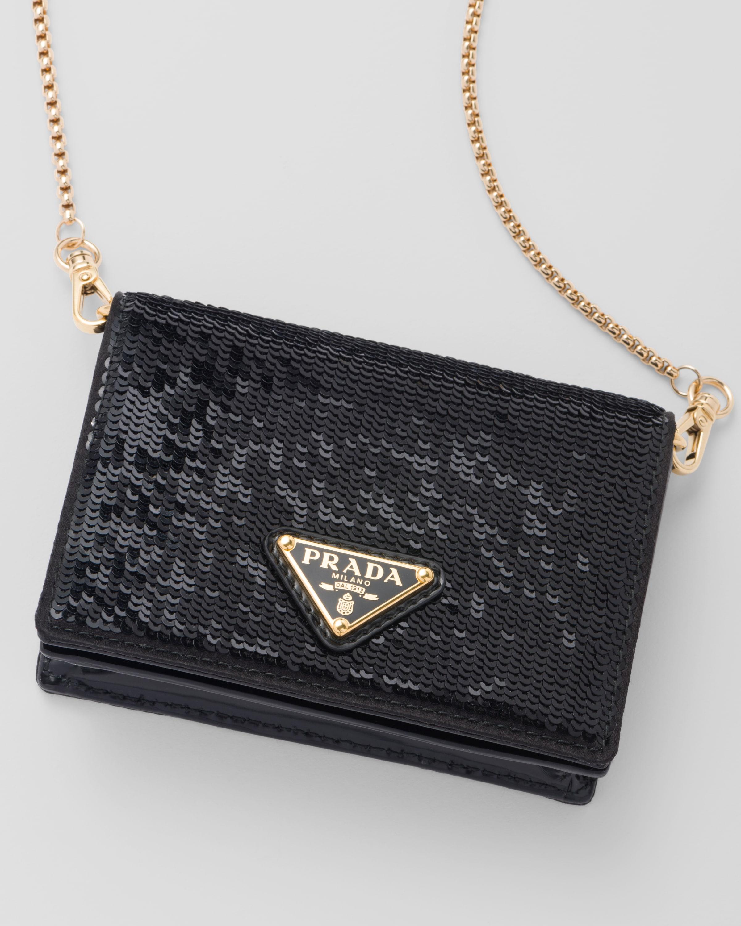PRADA-Prada Saffiano Leather Card Holder with Shoulder Strap