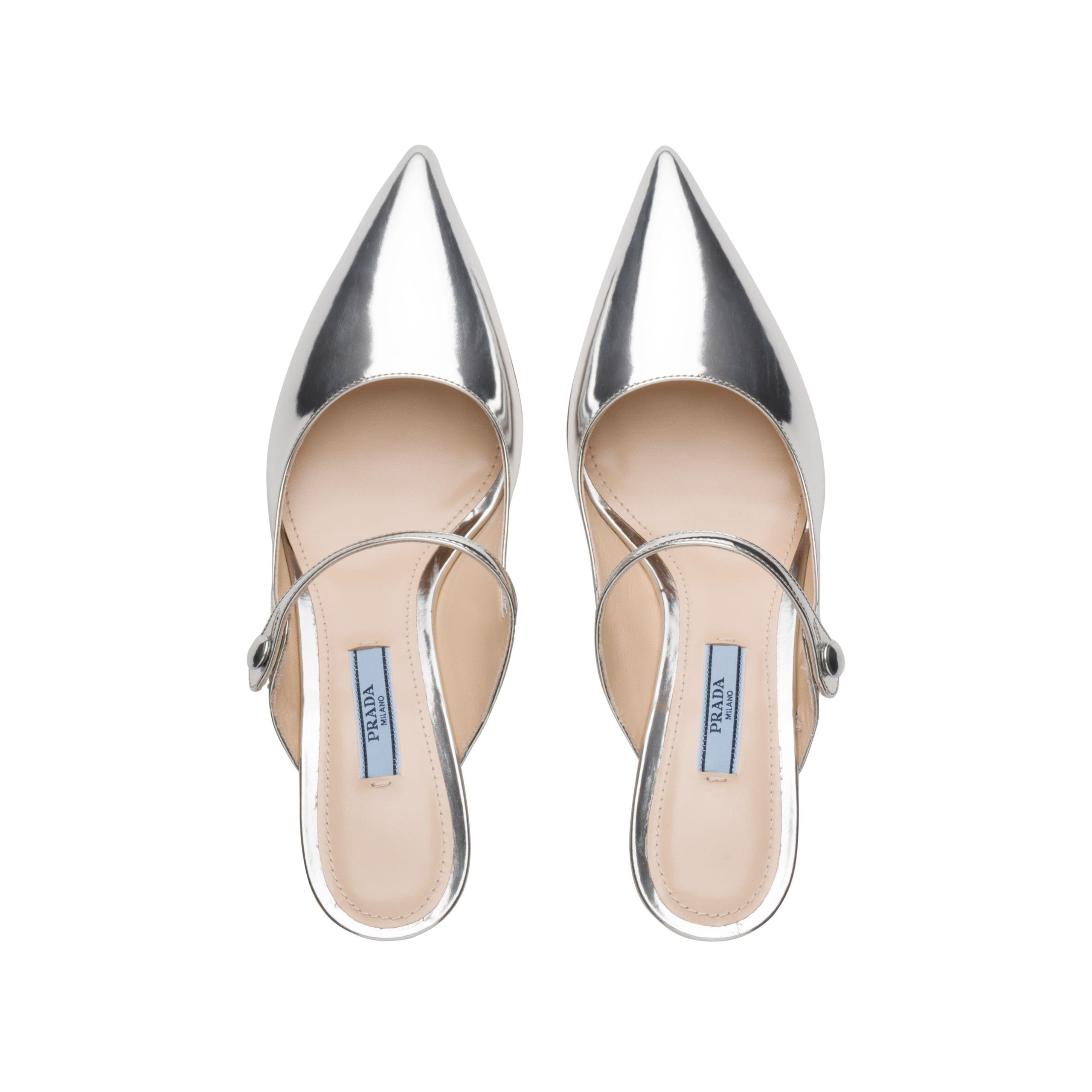 prada metallic leather mules