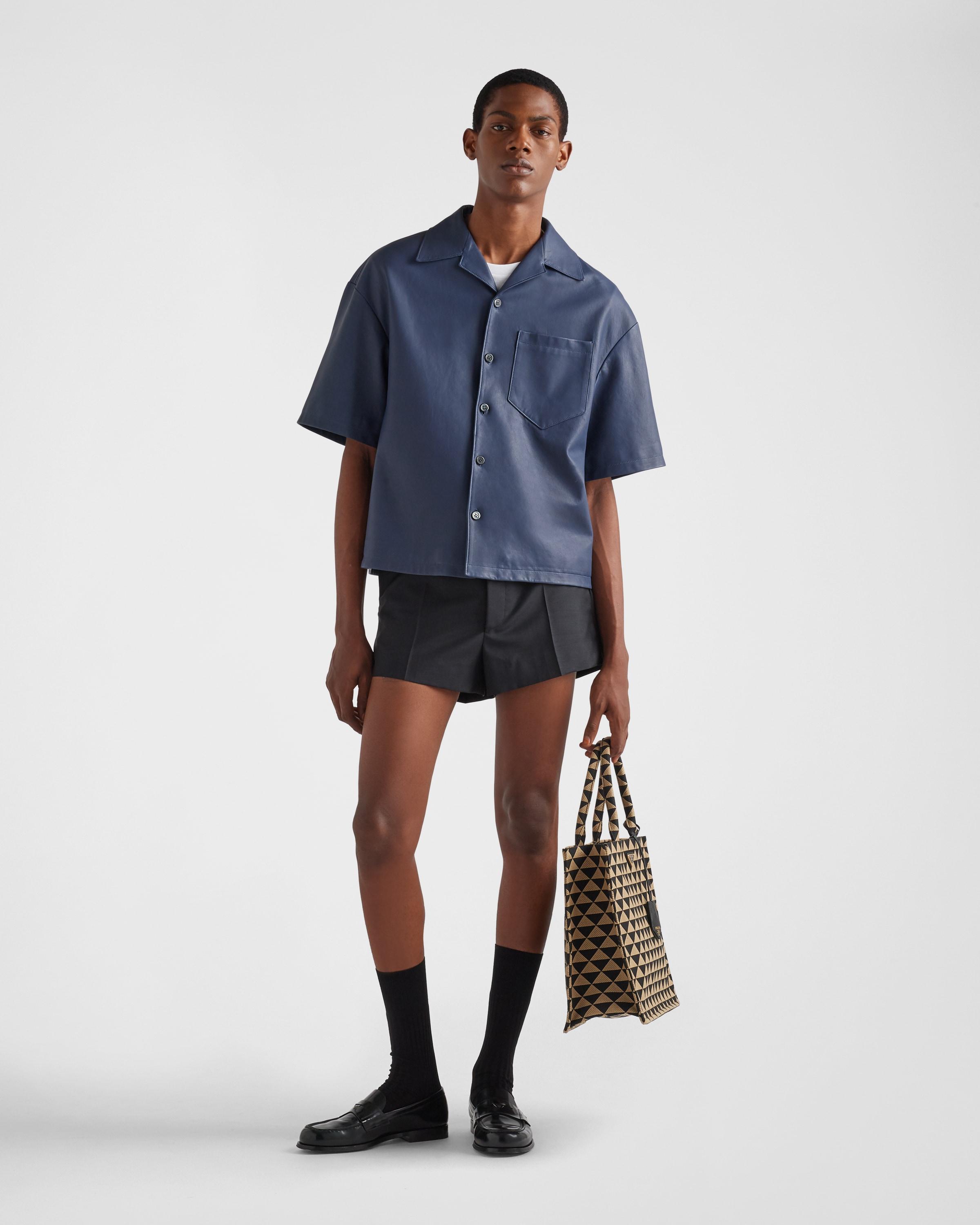 Prada Nappa Leather Shirt in Blue for Men | Lyst